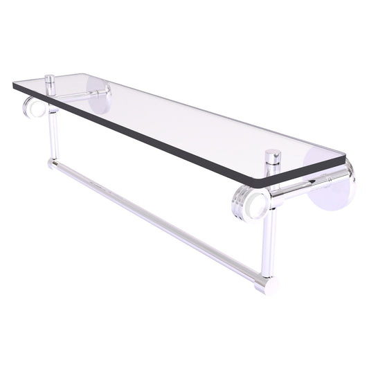 Allied Brass Clearview 22" x 5.65" Polished Chrome Solid Brass Glass Shelf With Towel Bar and Dotted Accents