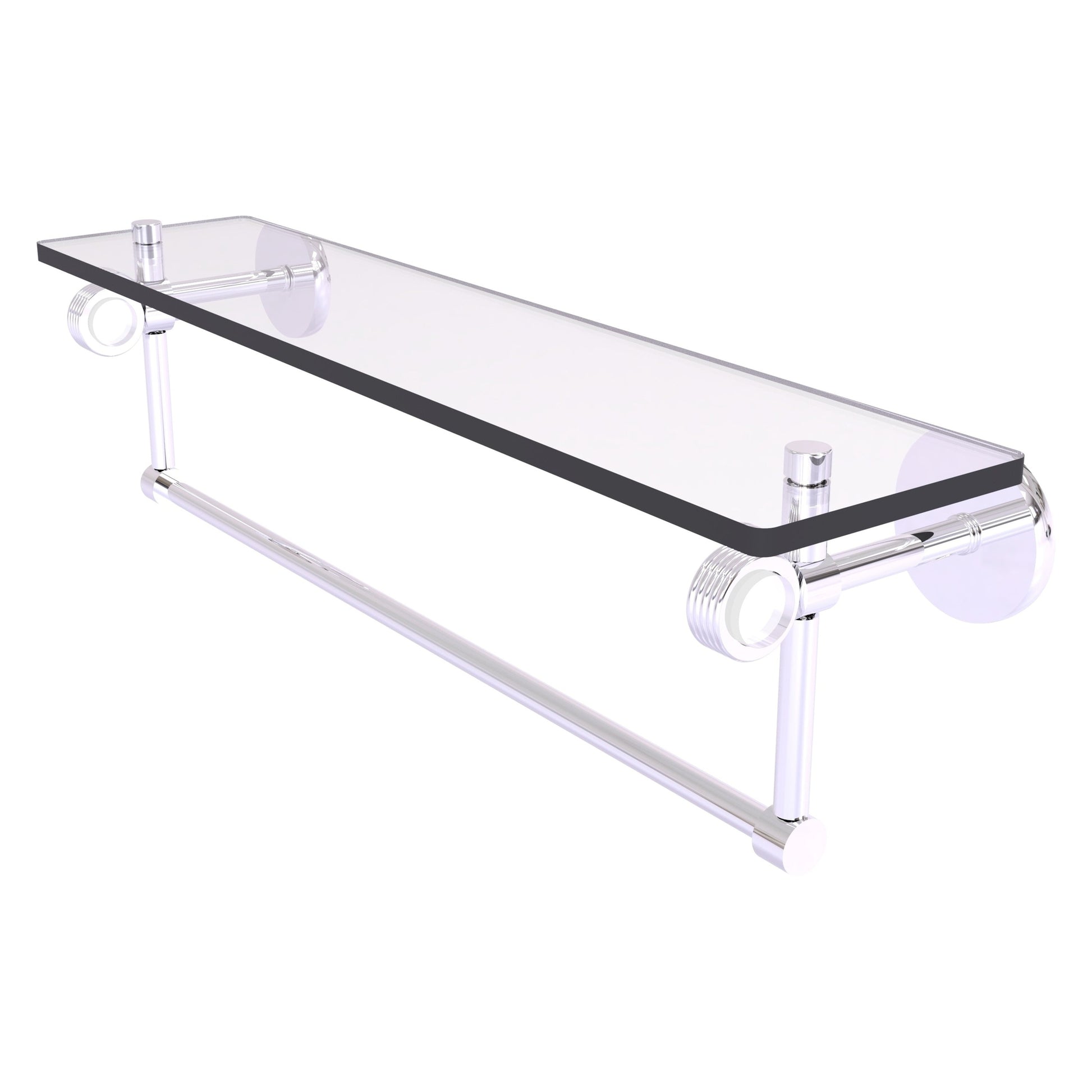 Allied Brass Clearview 22" x 5.65" Polished Chrome Solid Brass Glass Shelf With Towel Bar and Grooved Accents