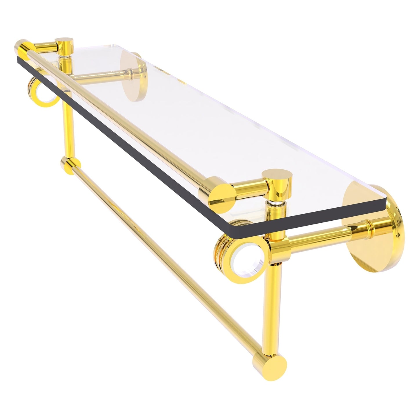Allied Brass Clearview 22" x 5.8" Polished Brass Solid Brass Glass Gallery Shelf With Towel Bar and Dotted Accents