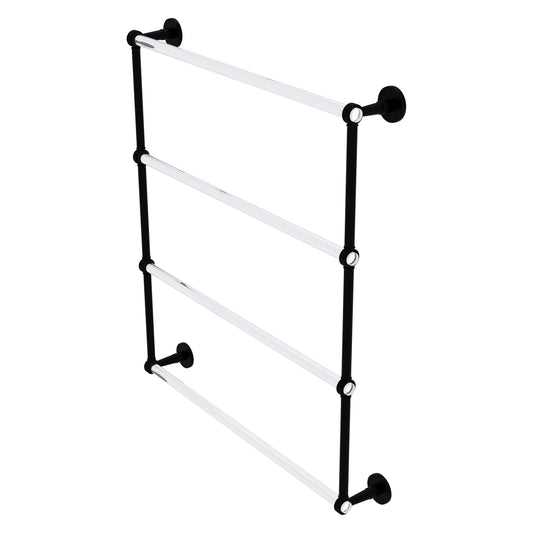 Allied Brass Clearview 32.6" x 4.6" Matte Black Solid Brass Four-Tiered Ladder Towel Bar With Grooved Accents