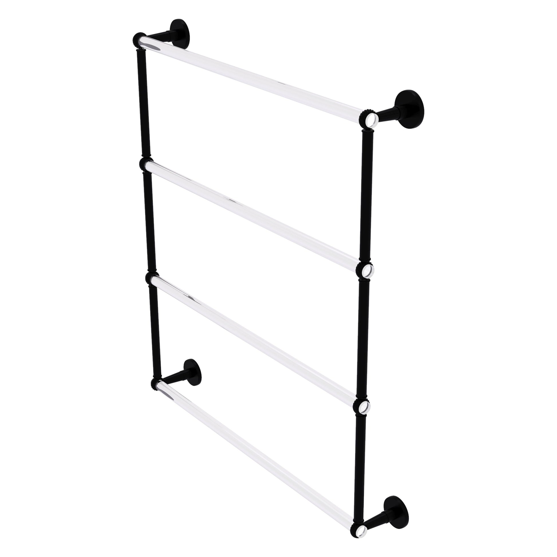 Allied Brass Clearview 32.6" x 4.6" Matte Black Solid Brass Four-Tiered Ladder Towel Bar With Twisted Accents
