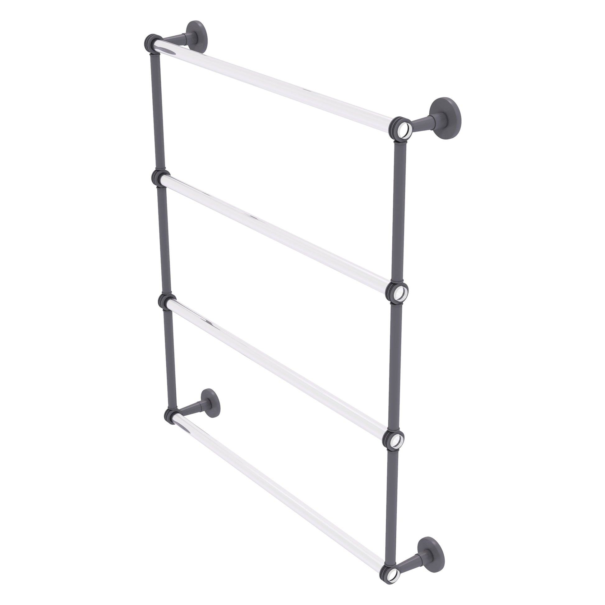 Allied Brass Clearview 32.6" x 4.6" Matte Gray Solid Brass Four-Tiered Ladder Towel Bar With Dotted Accents