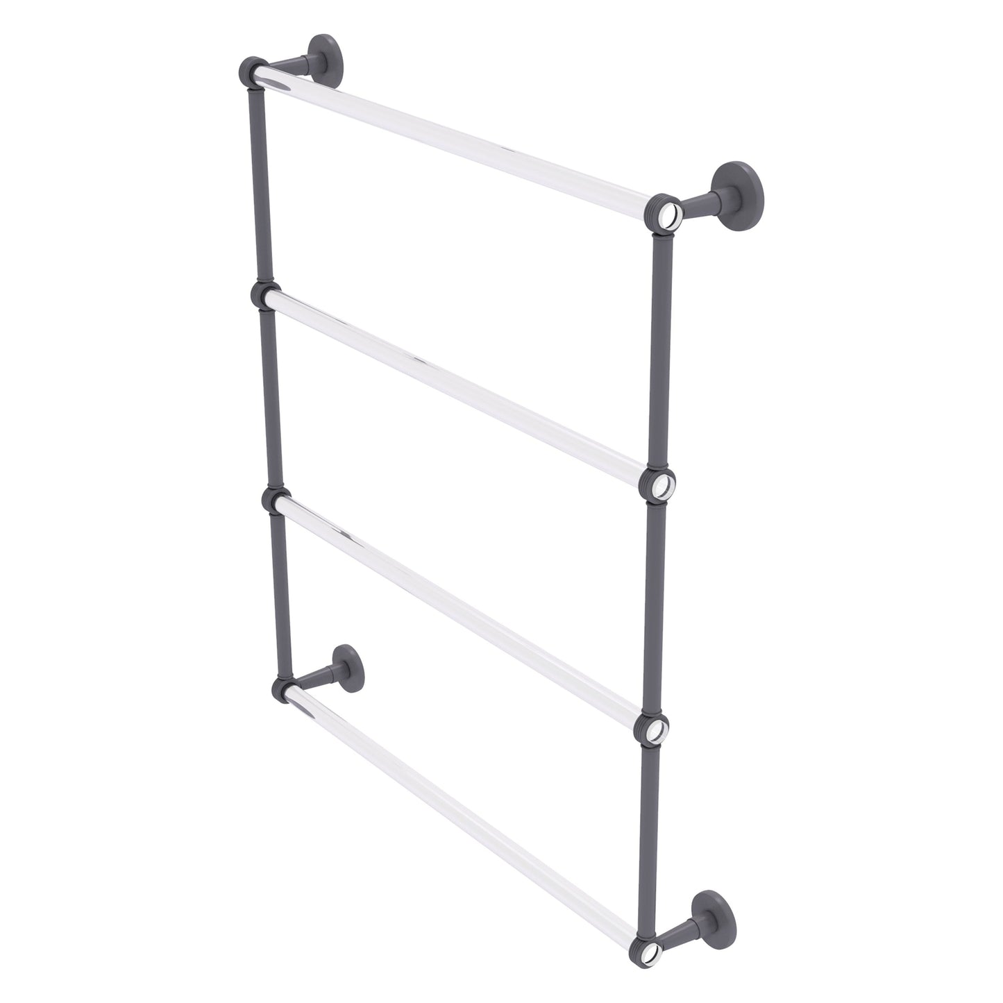 Allied Brass Clearview 32.6" x 4.6" Matte Gray Solid Brass Four-Tiered Ladder Towel Bar With Grooved Accents