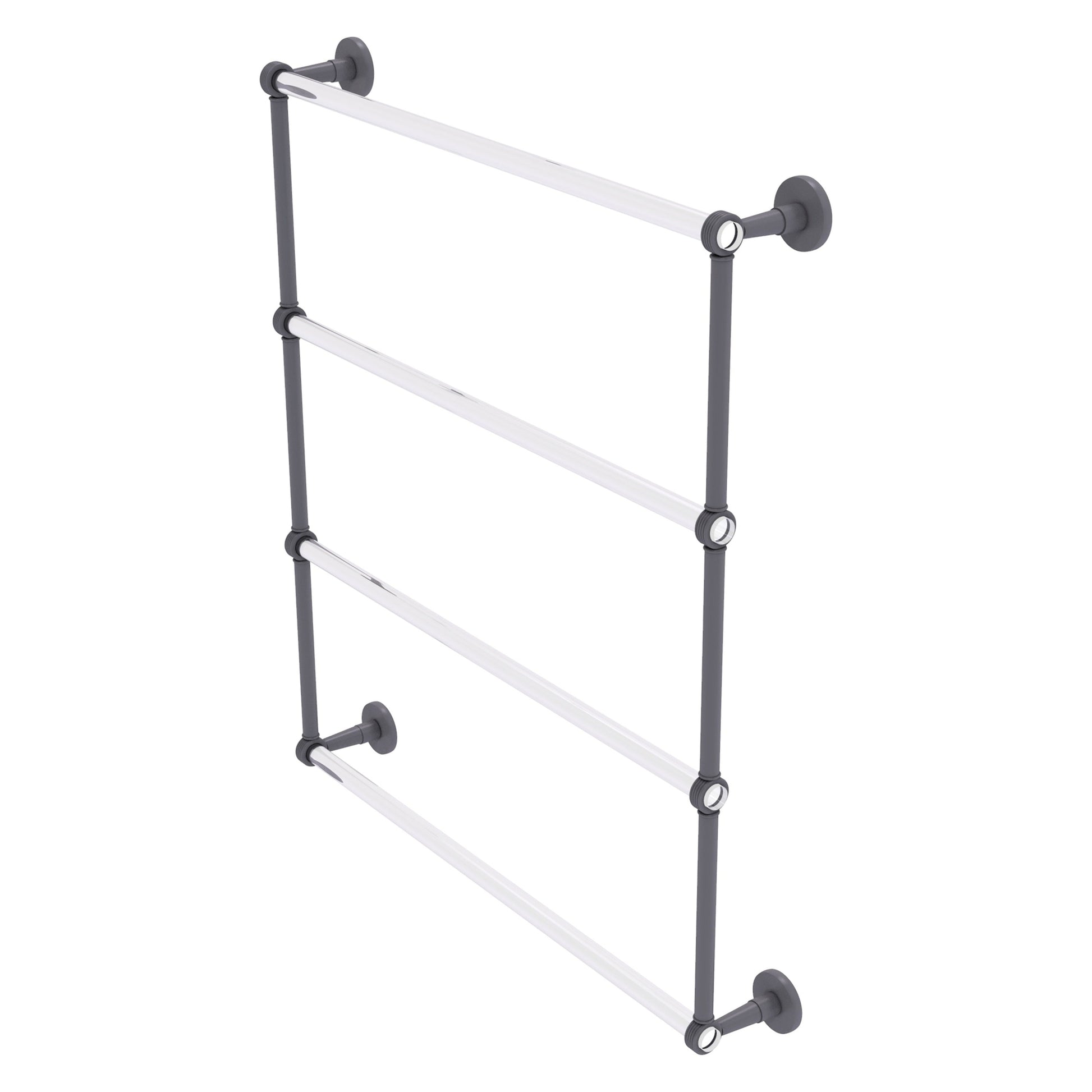 Allied Brass Clearview 32.6" x 4.6" Matte Gray Solid Brass Four-Tiered Ladder Towel Bar With Grooved Accents