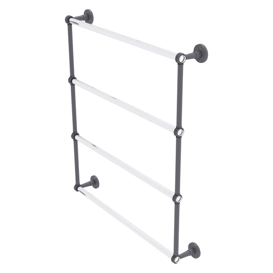 Allied Brass Clearview 32.6" x 4.6" Matte Gray Solid Brass Four-Tiered Ladder Towel Bar With Grooved Accents