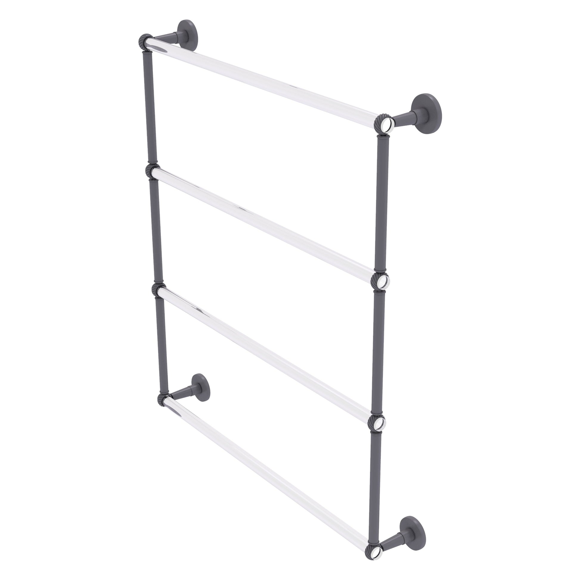 Allied Brass Clearview 32.6" x 4.6" Matte Gray Solid Brass Four-Tiered Ladder Towel Bar With Twisted Accents