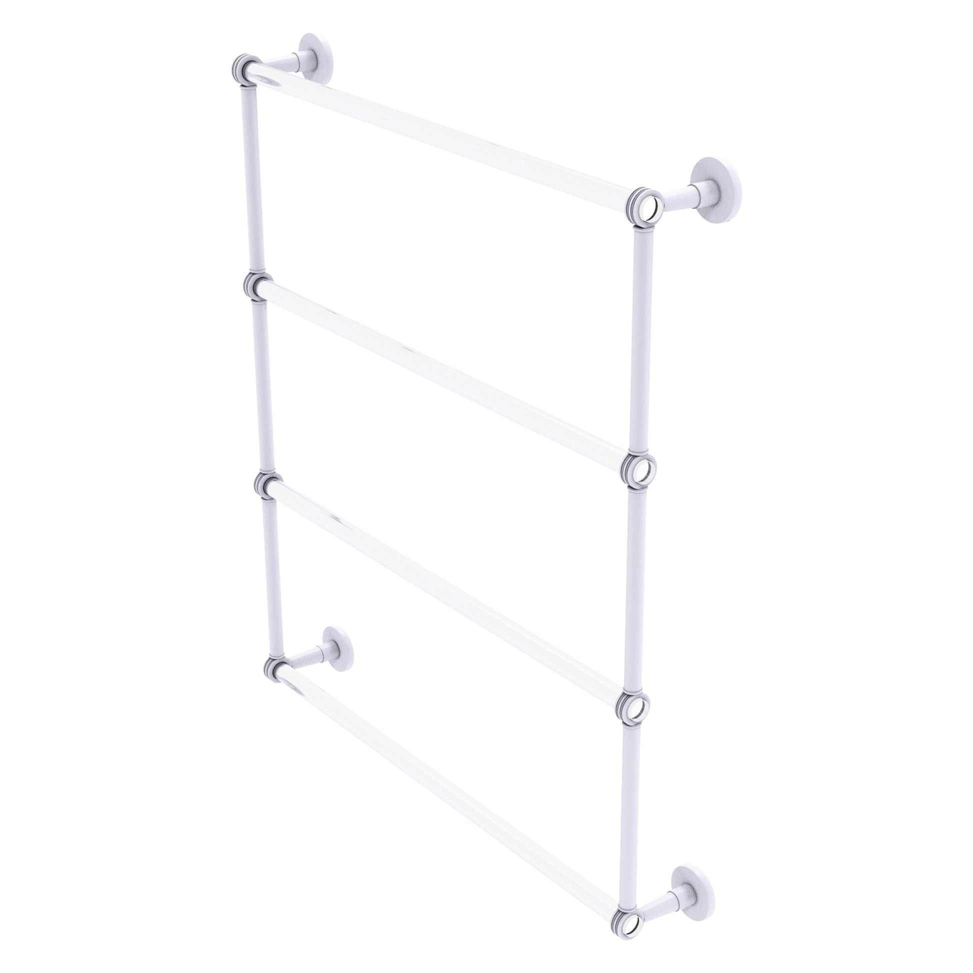 Allied Brass Clearview 32.6" x 4.6" Matte White Solid Brass Four-Tiered Ladder Towel Bar With Dotted Accents