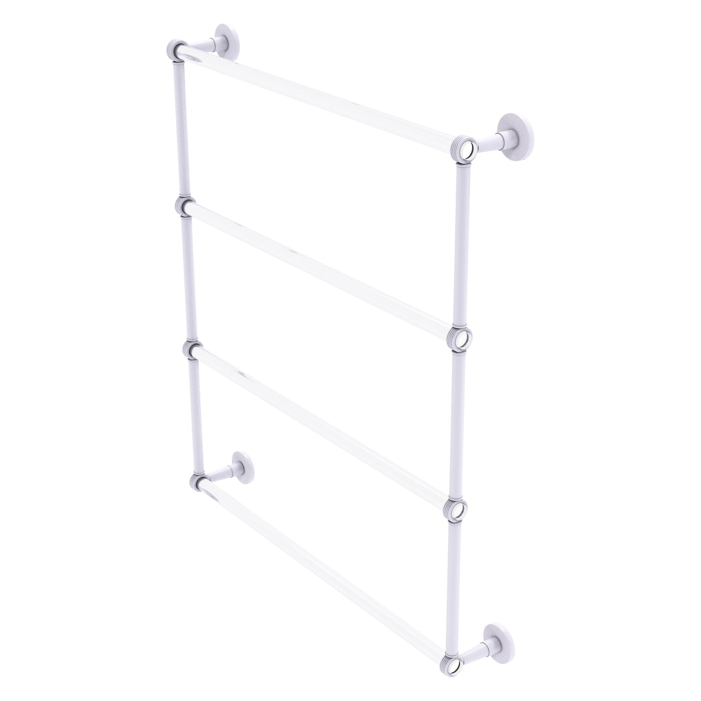 Allied Brass Clearview 32.6" x 4.6" Matte White Solid Brass Four-Tiered Ladder Towel Bar With Grooved Accents