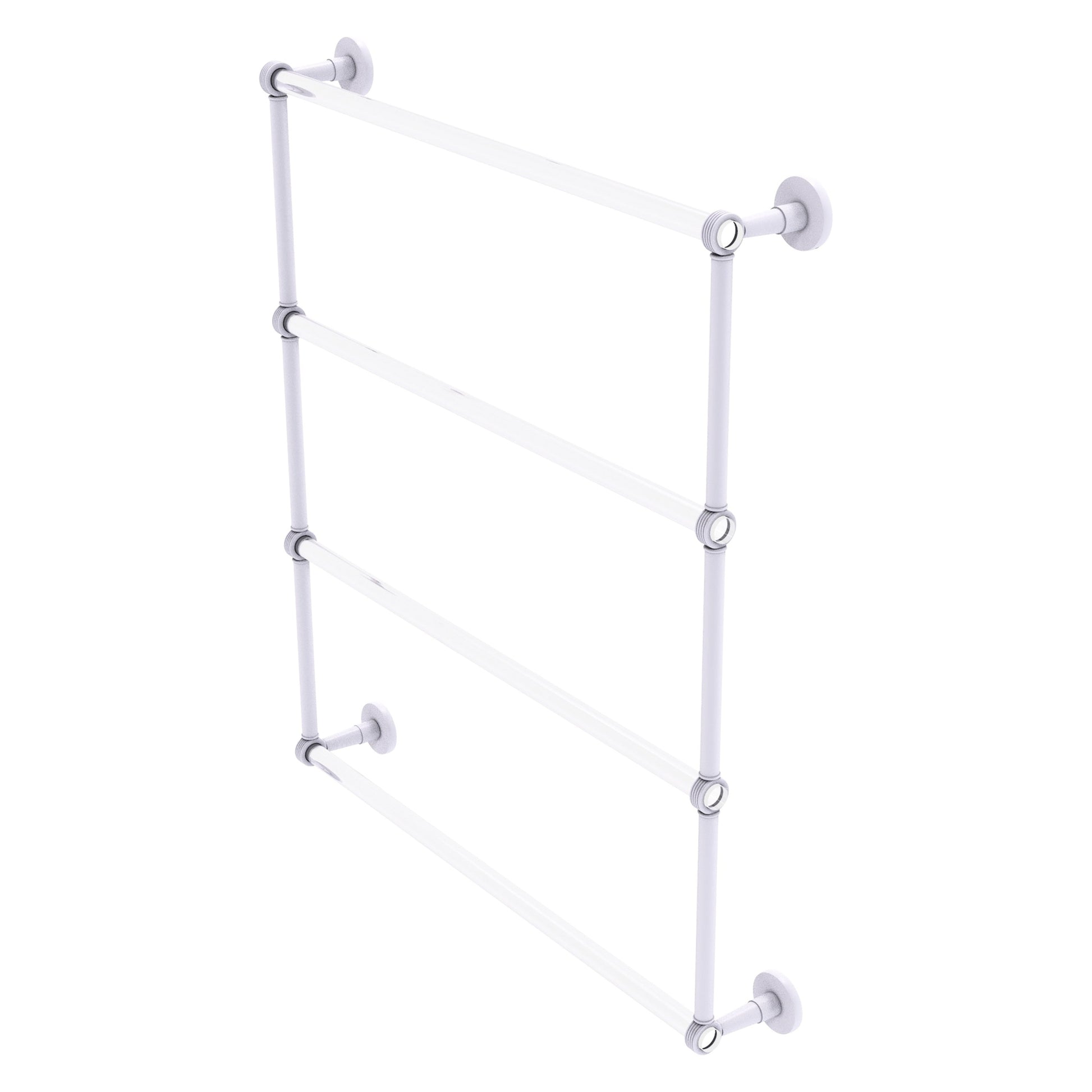 Allied Brass Clearview 32.6" x 4.6" Matte White Solid Brass Four-Tiered Ladder Towel Bar With Grooved Accents