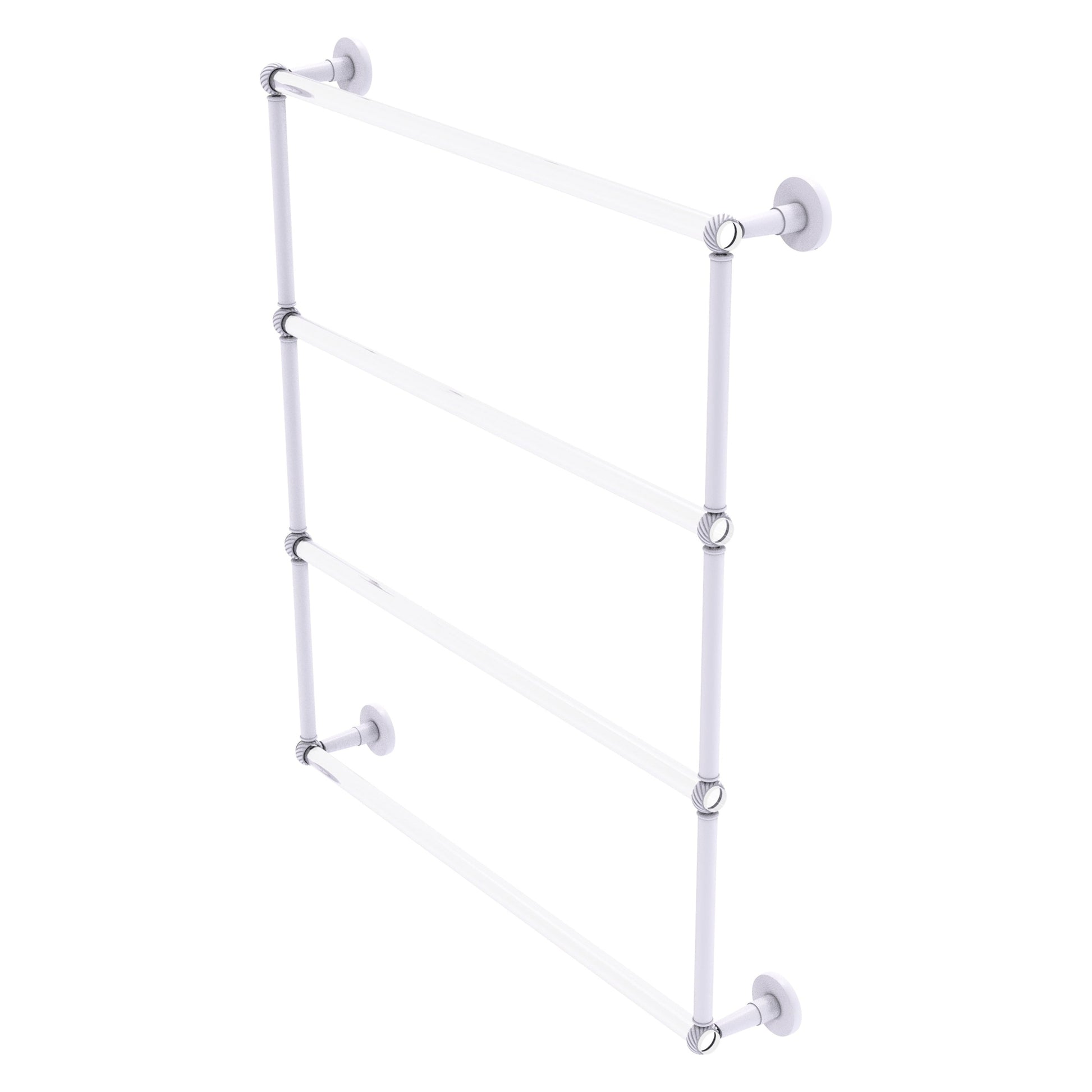 Allied Brass Clearview 32.6" x 4.6" Matte White Solid Brass Four-Tiered Ladder Towel Bar With Twisted Accents