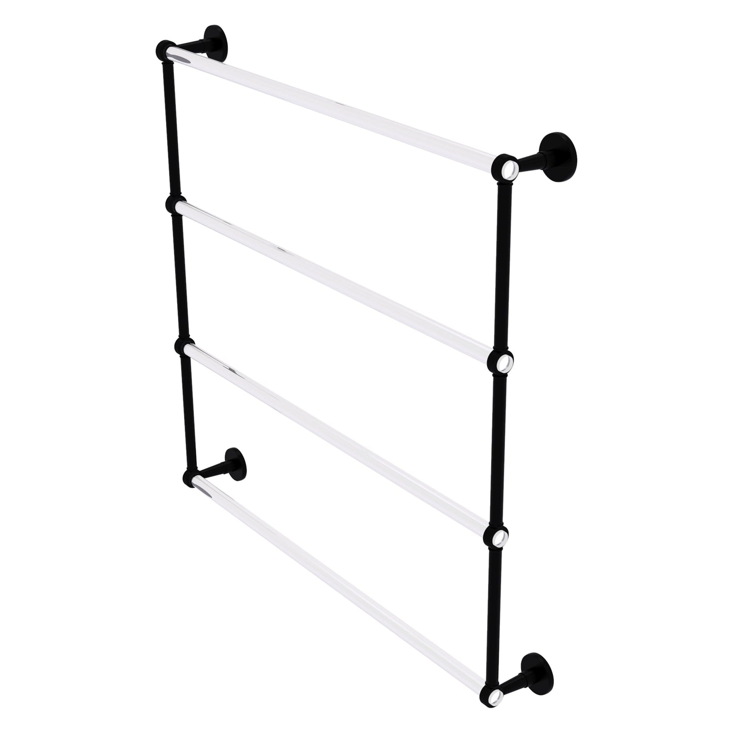 Allied Brass Clearview 38.6" x 4.6" Matte Black Solid Brass Four-Tiered Ladder Towel Bar With Grooved Accents