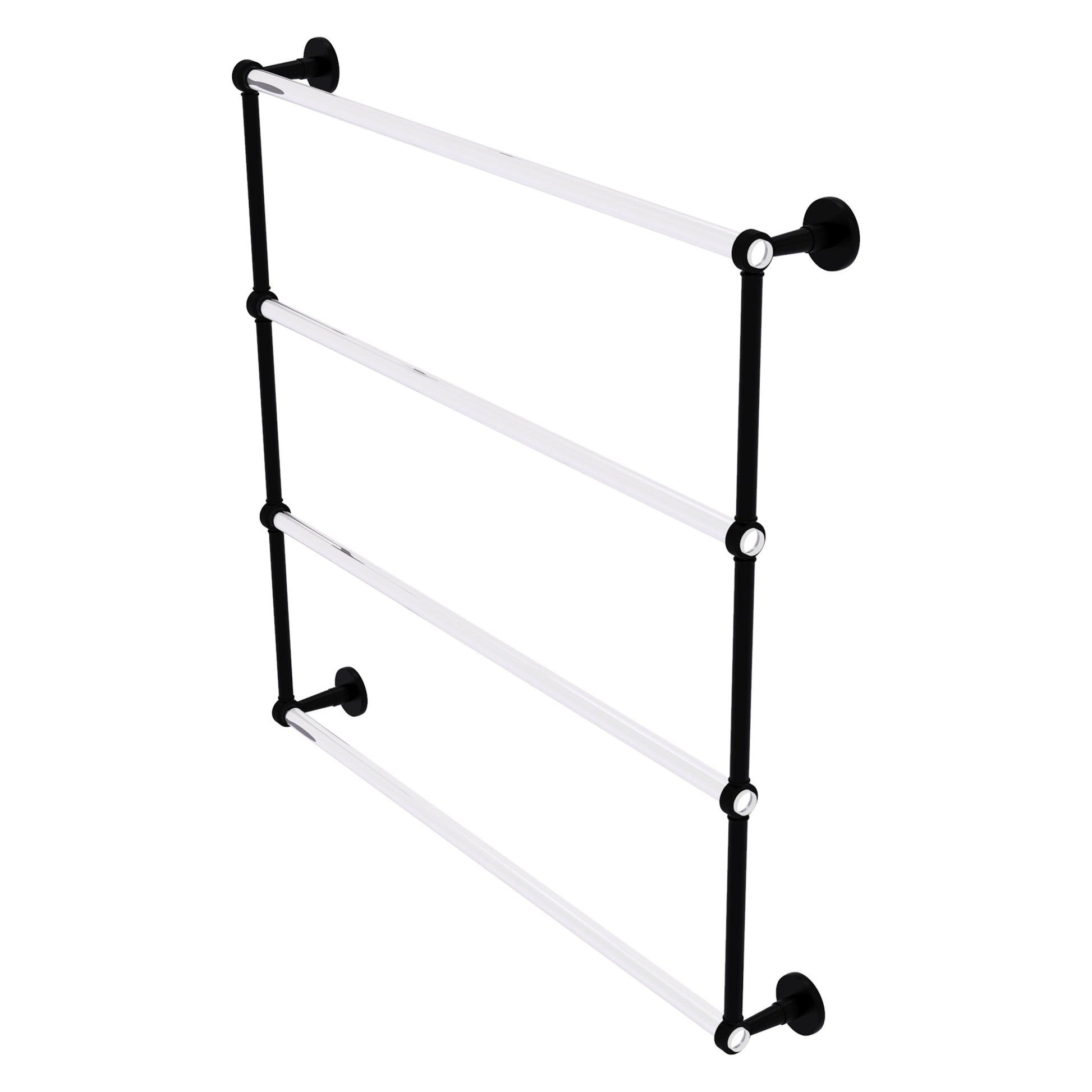 Allied Brass Clearview 38.6" x 4.6" Matte Black Solid Brass Four-Tiered Ladder Towel Bar With Grooved Accents