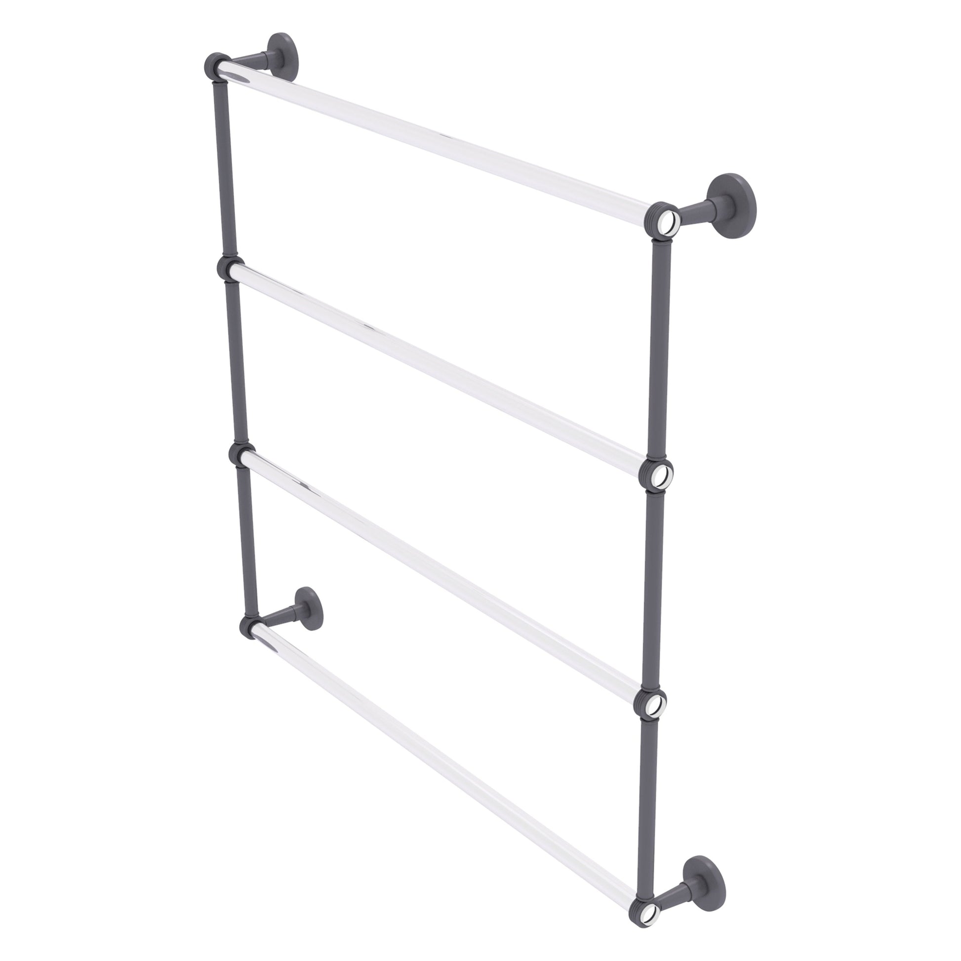 Allied Brass Clearview 38.6" x 4.6" Matte Gray Solid Brass Four-Tiered Ladder Towel Bar With Grooved Accents