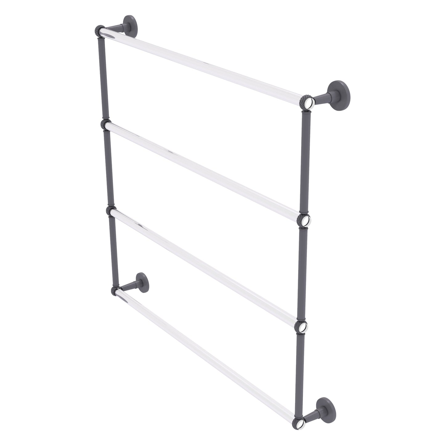 Allied Brass Clearview 38.6" x 4.6" Matte Gray Solid Brass Four-Tiered Ladder Towel Bar With Twisted Accents
