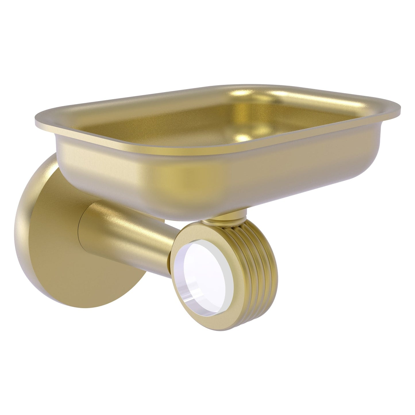 Allied Brass Clearview 4.4" x 3.6" Satin Brass Solid Brass Wall-Mounted Soap Dish Holder With Grooved Accents