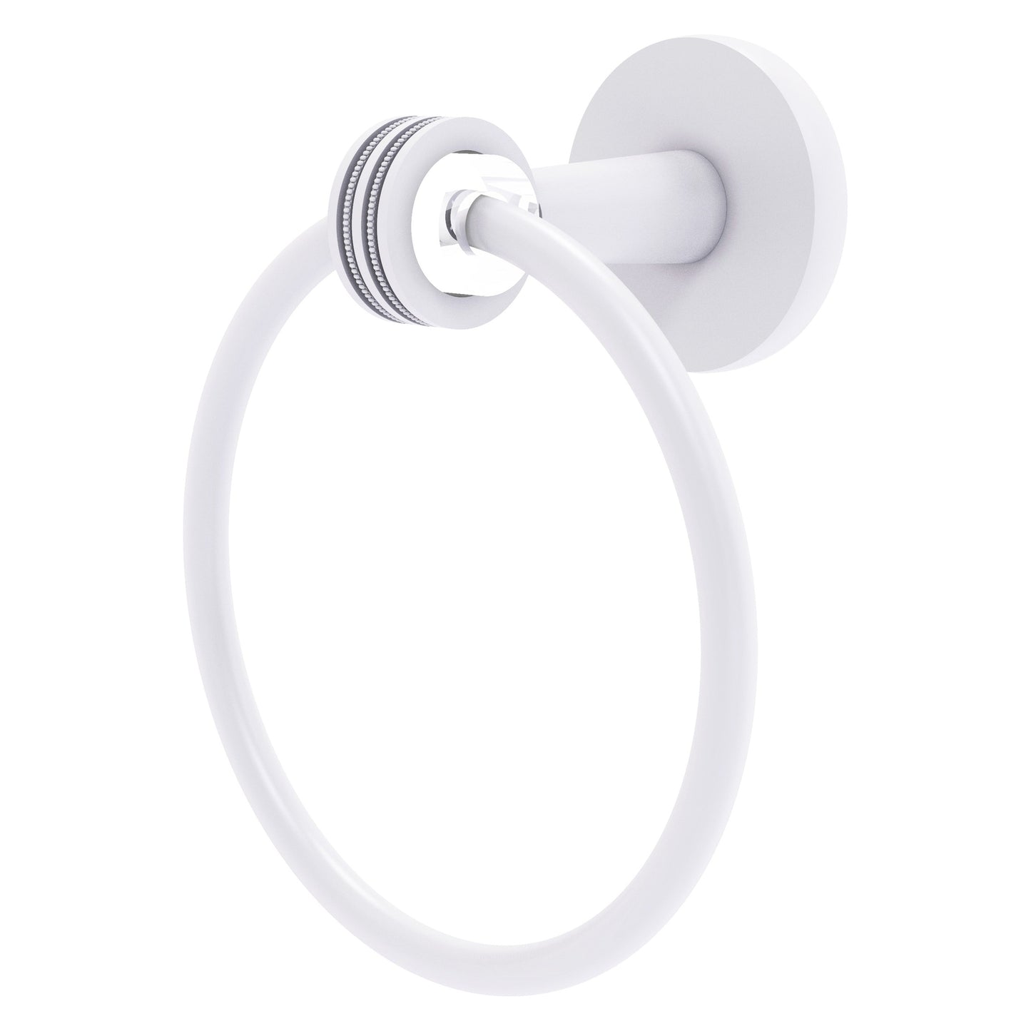 Allied Brass Clearview 6" x 3.84" Matte White Solid Brass Towel Ring With Dotted Accents