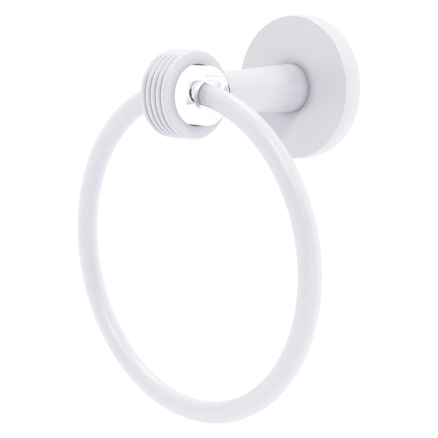 Allied Brass Clearview 6" x 3.84" Matte White Solid Brass Towel Ring With Grooved Accents
