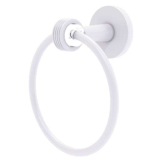 Allied Brass Clearview 6" x 3.84" Matte White Solid Brass Towel Ring With Grooved Accents
