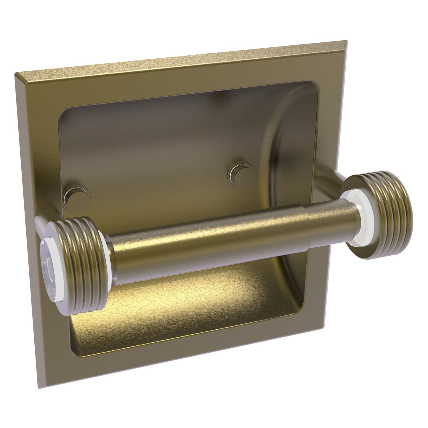 Allied Brass Clearview 6.2" x 4.2" Antique Brass Solid Brass Recessed Toilet Paper Holder With Grooved Accents