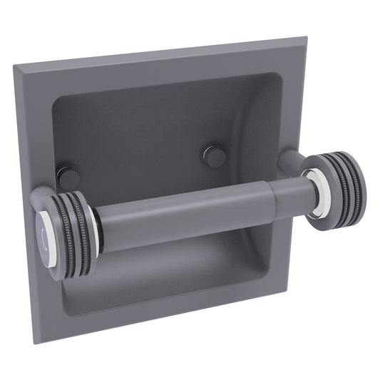 Allied Brass Clearview 6.2" x 4.2" Matte Gray Solid Brass Recessed Toilet Paper Holder With Dotted Accents