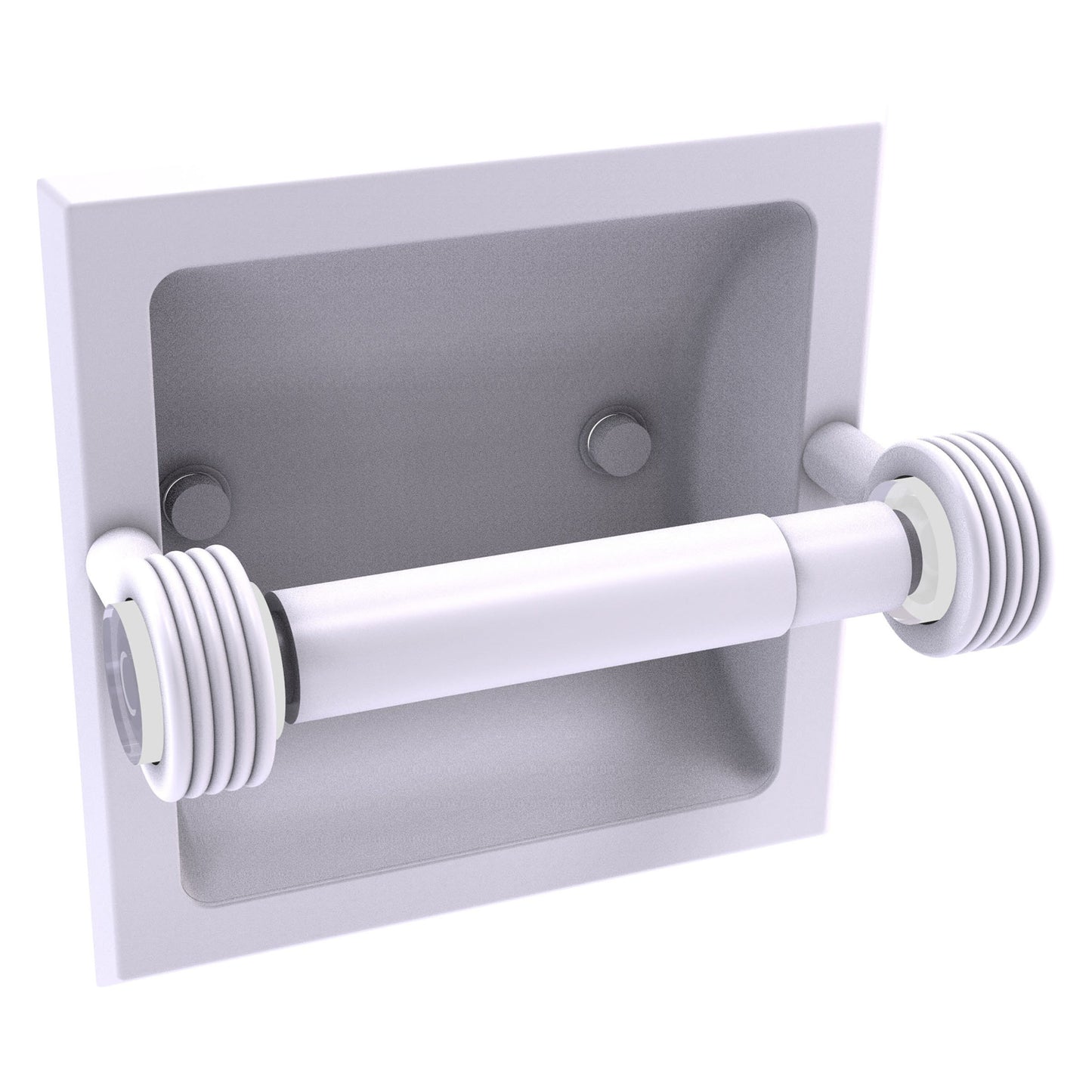 Allied Brass Clearview 6.2" x 4.2" Matte White Solid Brass Recessed Toilet Paper Holder With Grooved Accents