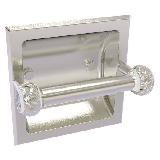 Allied Brass Clearview 6.2" x 4.2" Satin Nickel Solid Brass Recessed Toilet Paper Holder With Twisted Accents