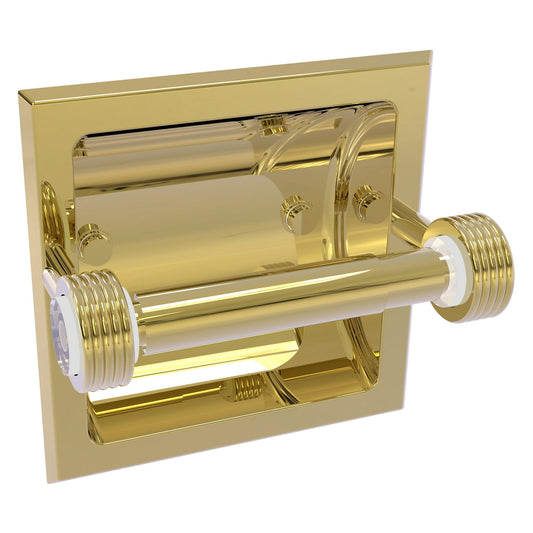 Allied Brass Clearview 6.2" x 4.2" Unlacquered Brass Solid Brass Recessed Toilet Paper Holder With Grooved Accents