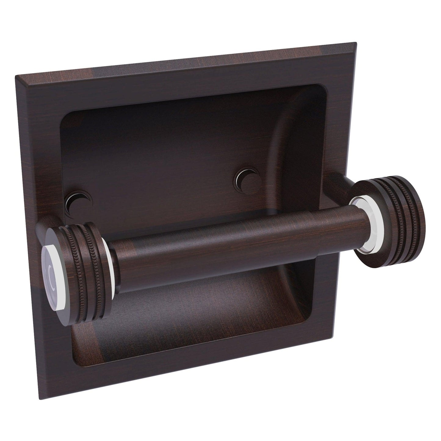 Allied Brass Clearview 6.2" x 4.2" Venetian Bronze Solid Brass Recessed Toilet Paper Holder With Dotted Accents