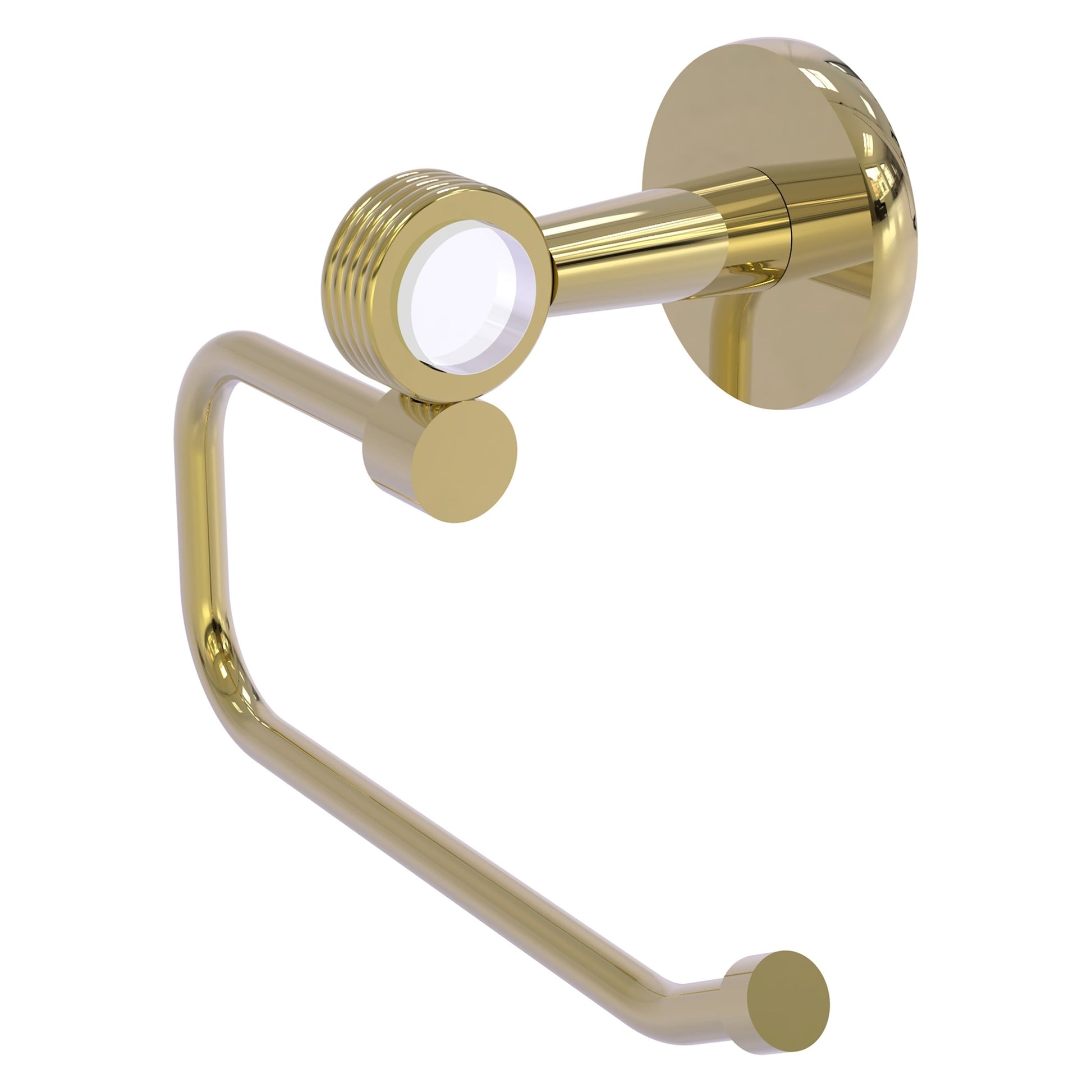 Allied Brass Clearview 7.74" x 3.84" Unlacquered Brass Solid Brass Euro Style Toilet Tissue Holder With Grooved Accents