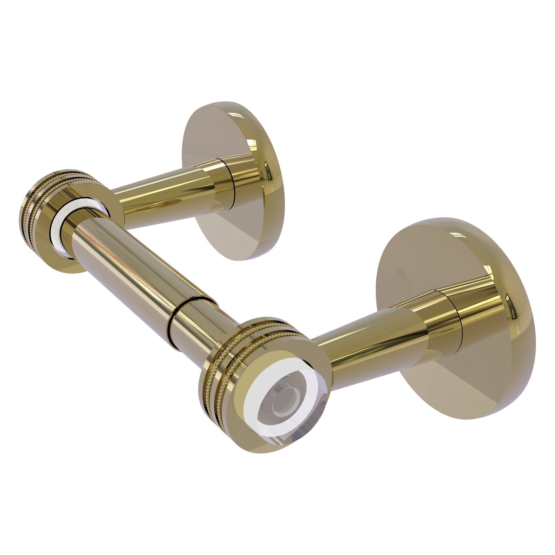 Allied Brass Clearview 8.1" x 3.8" Unlacquered Brass Solid Brass Two-Post Toilet Tissue Holder With Dotted Accents
