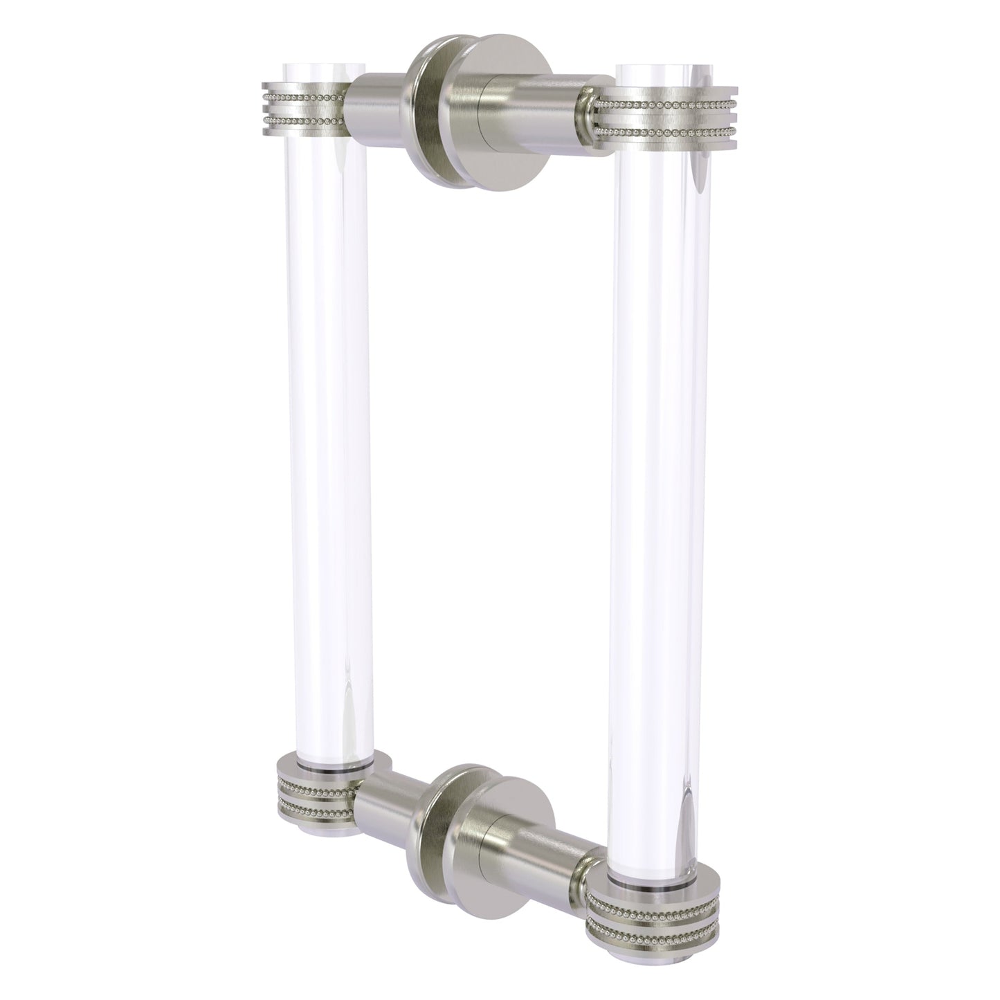 Allied Brass Clearview 9" x 1.7" Satin Nickel Solid Brass Back-to-Back Shower Door Pull With Dotted Accents