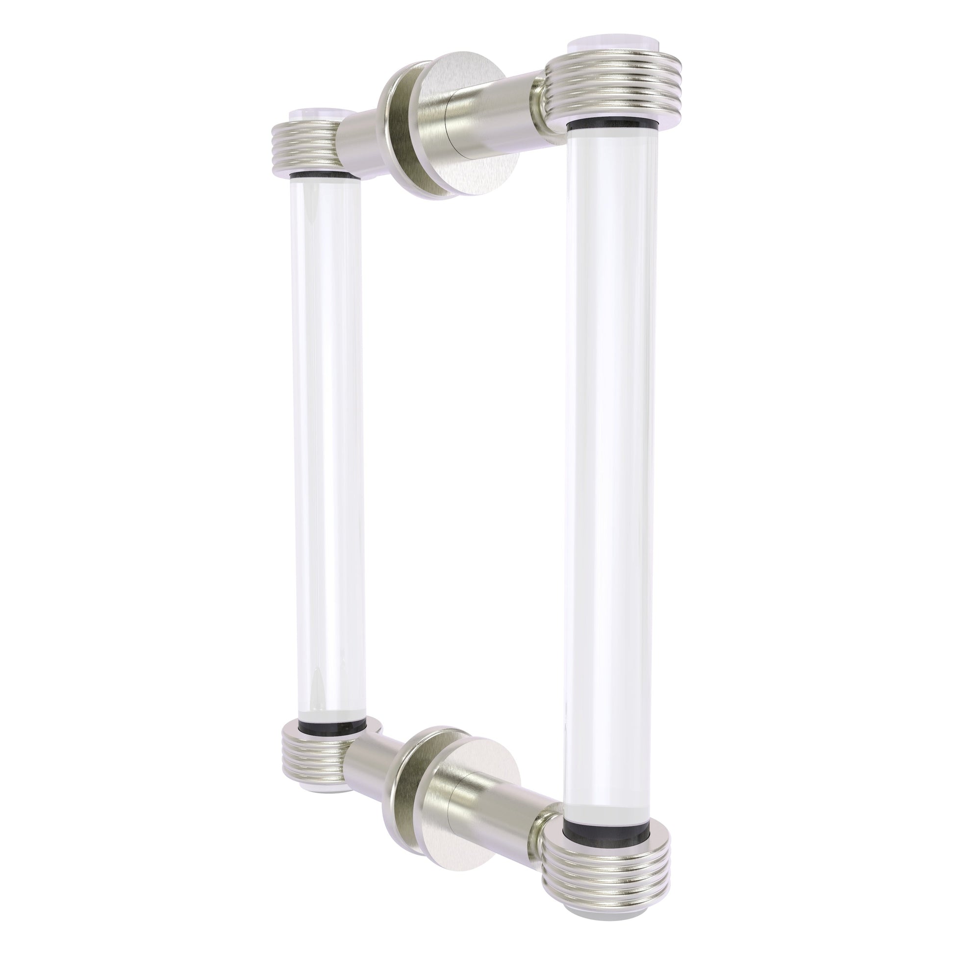 Allied Brass Clearview 9" x 1.7" Satin Nickel Solid Brass Back-to-Back Shower Door Pull With Grooved Accents