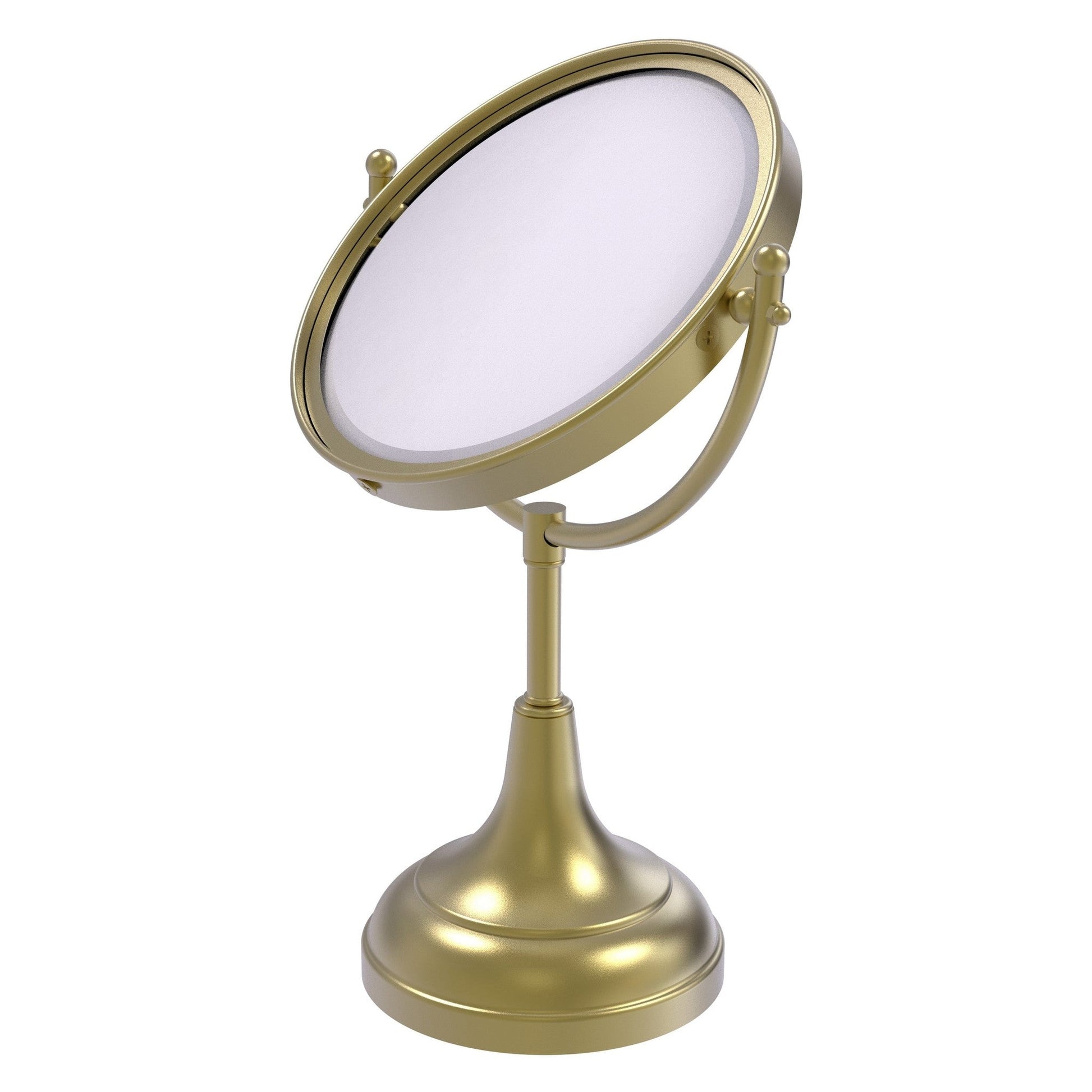 Allied Brass DM-2/2X 8" x 8" Satin Brass Solid Brass Vanity Top Make-Up Mirror 2X Magnification