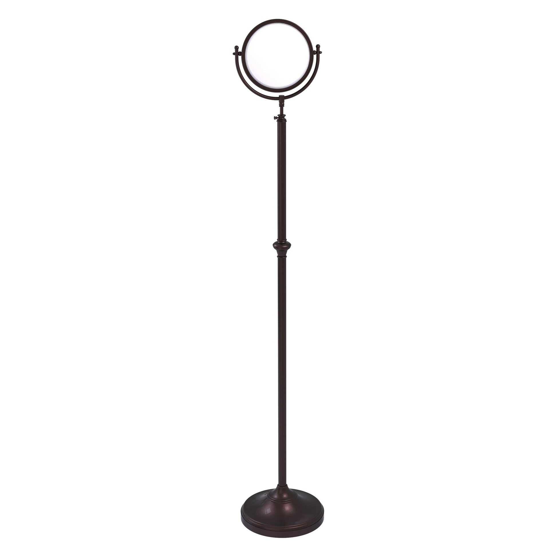 Allied Brass DMF-2/2X 10.5" x 10.5" Antique Bronze Solid Brass Adjustable Height Floor Standing Make-Up Mirror With 2X Magnification