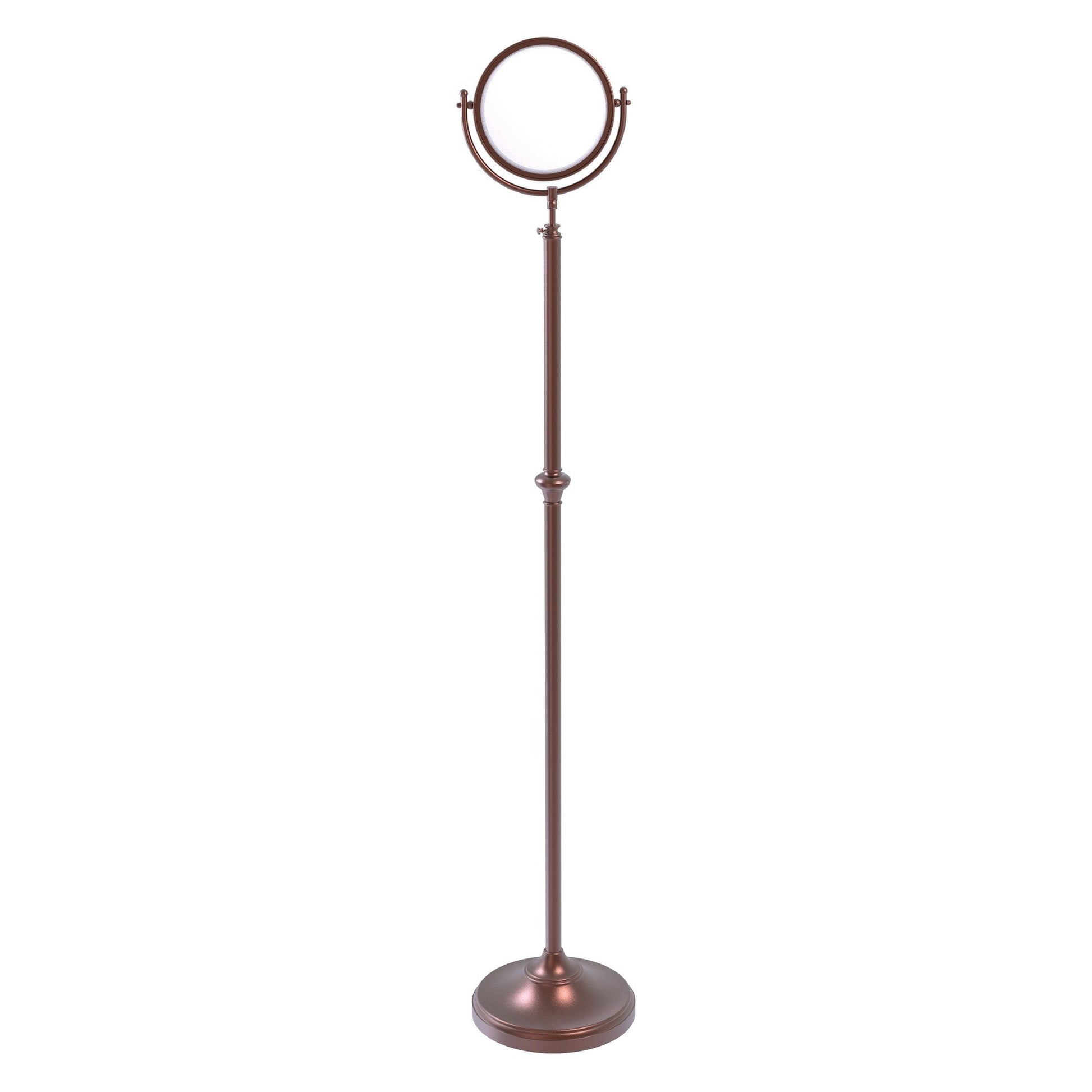 Allied Brass DMF-2/2X 10.5" x 10.5" Antique Copper Solid Brass Adjustable Height Floor Standing Make-Up Mirror With 2X Magnification