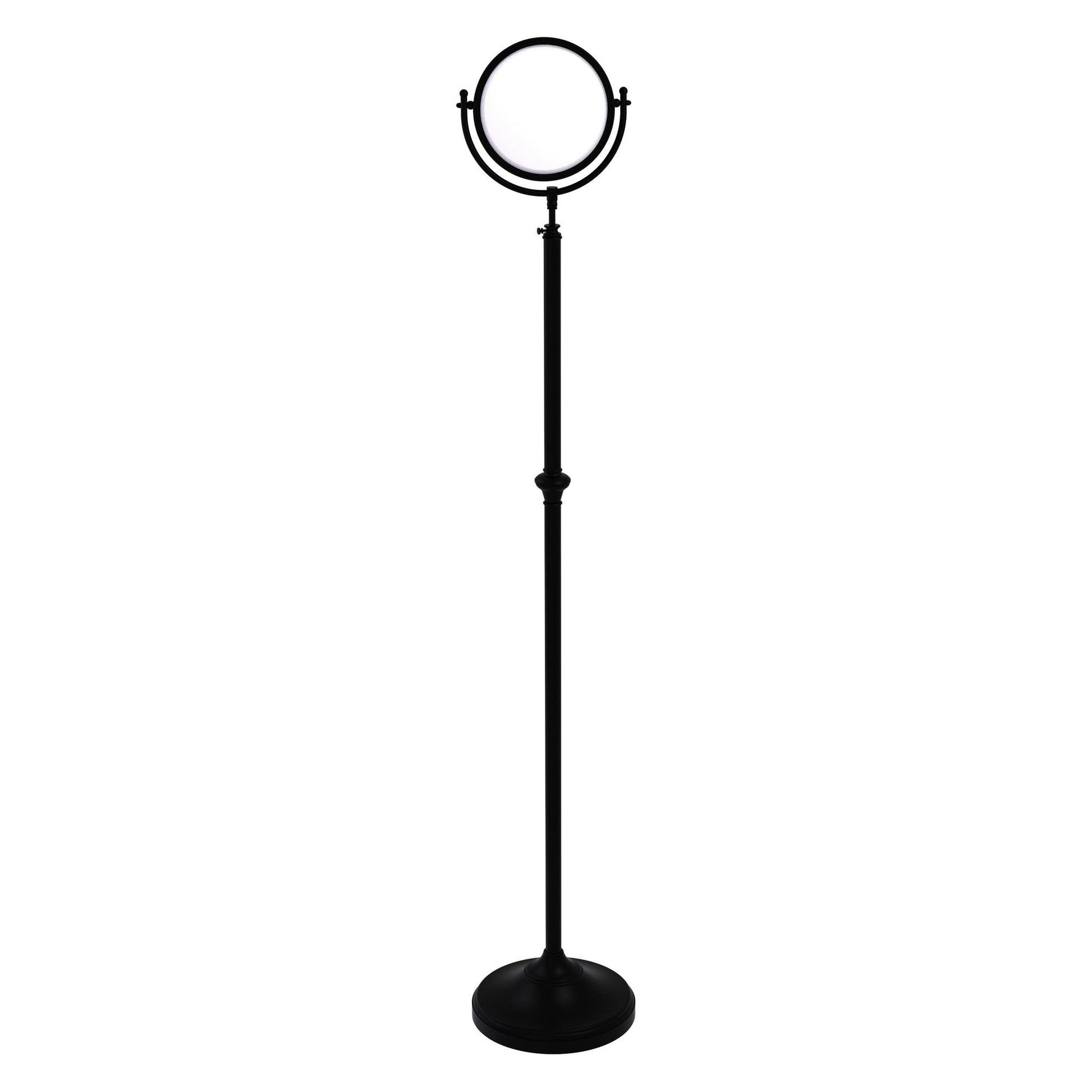 Allied Brass DMF-2/2X 10.5" x 10.5" Matte Black Solid Brass Adjustable Height Floor Standing Make-Up Mirror With 2X Magnification