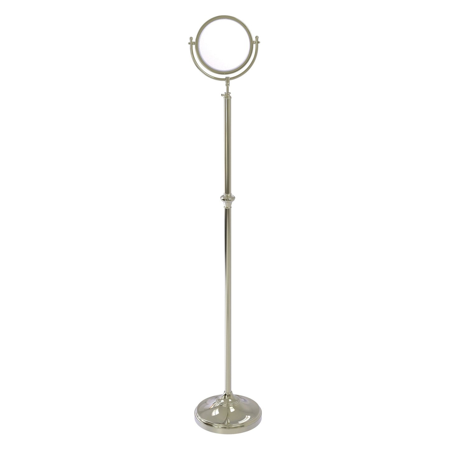 Allied Brass DMF-2/2X 10.5" x 10.5" Polished Nickel Solid Brass Adjustable Height Floor Standing Make-Up Mirror With 2X Magnification