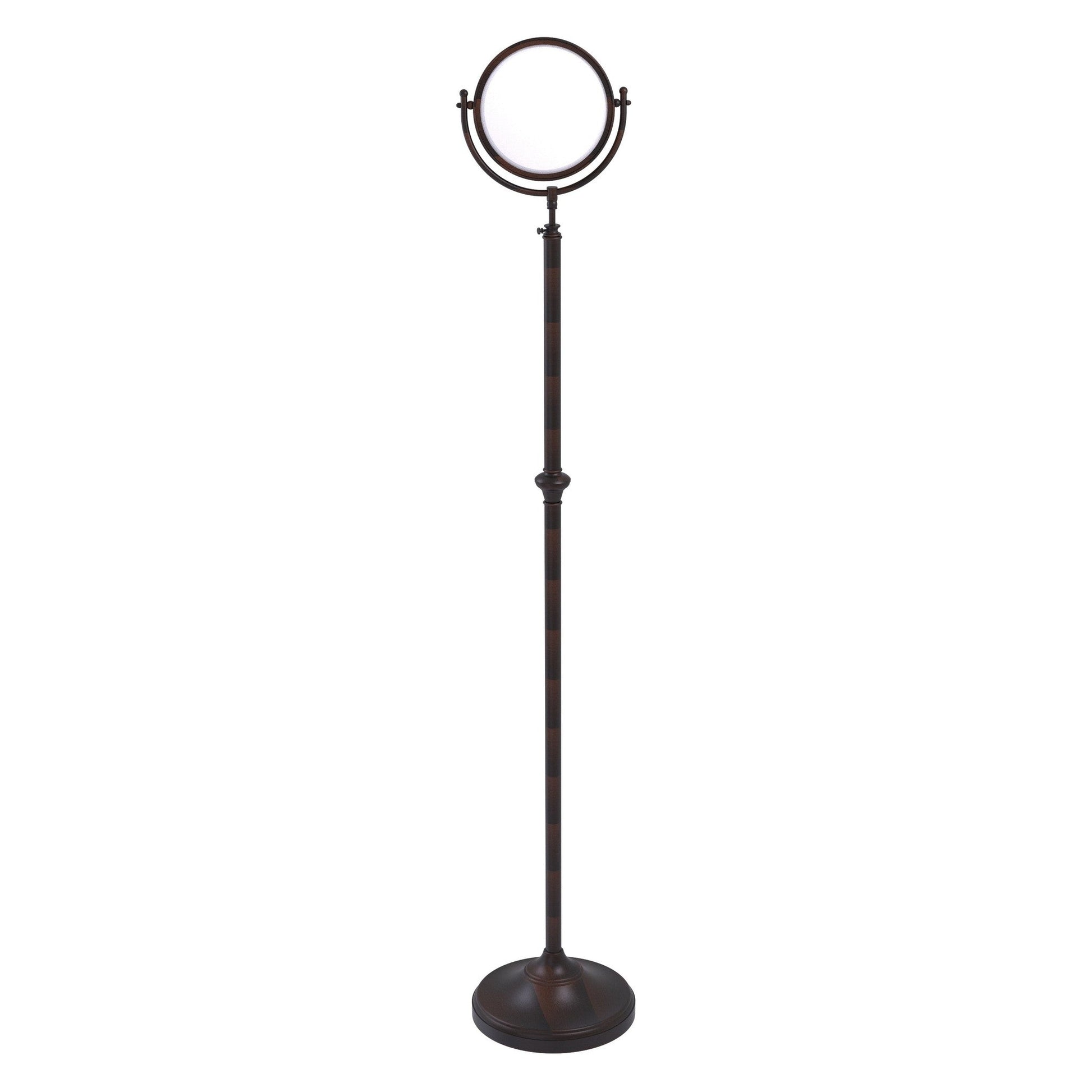 Allied Brass DMF-2/2X 10.5" x 10.5" Venetian Bronze Solid Brass Adjustable Height Floor Standing Make-Up Mirror With 2X Magnification
