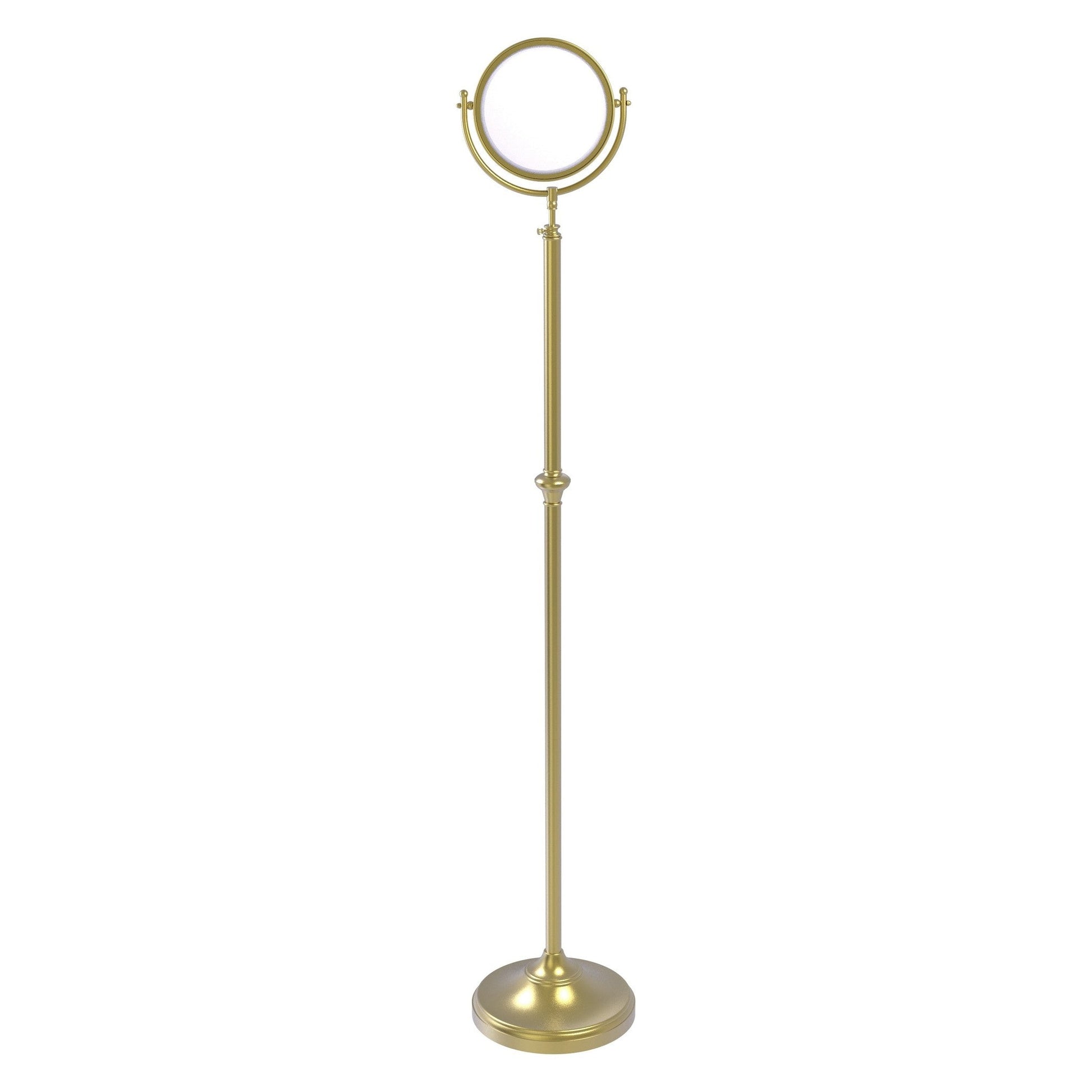 Allied Brass DMF-2/3X 10.5" x 10.5" Satin Brass Solid Brass Adjustable Height Floor Standing Make-Up Mirror With 3X Magnification