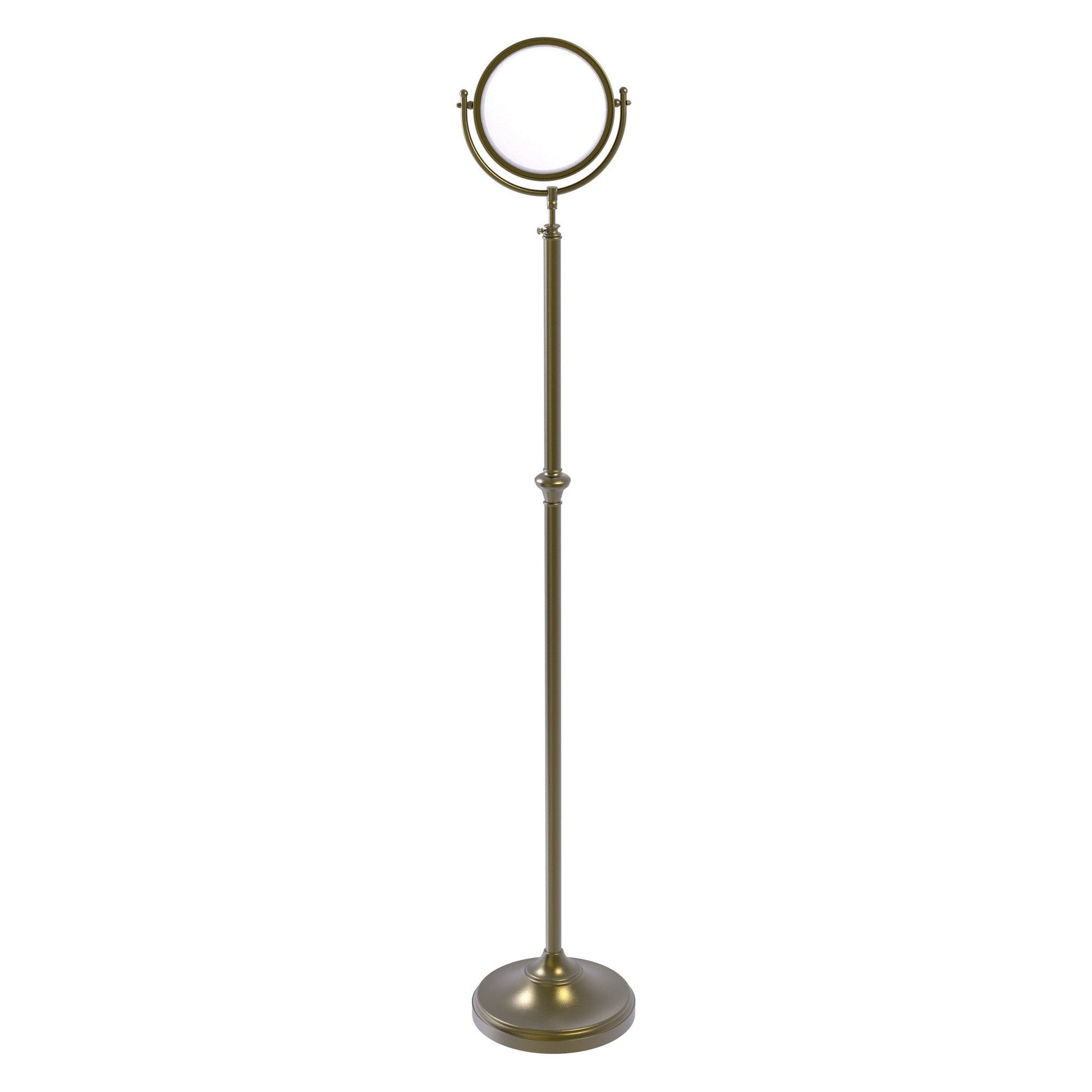 Allied Brass DMF-2/4X 10.5" x 10.5" Antique Brass Solid Brass Adjustable Height Floor Standing Make-Up Mirror With 4X Magnification