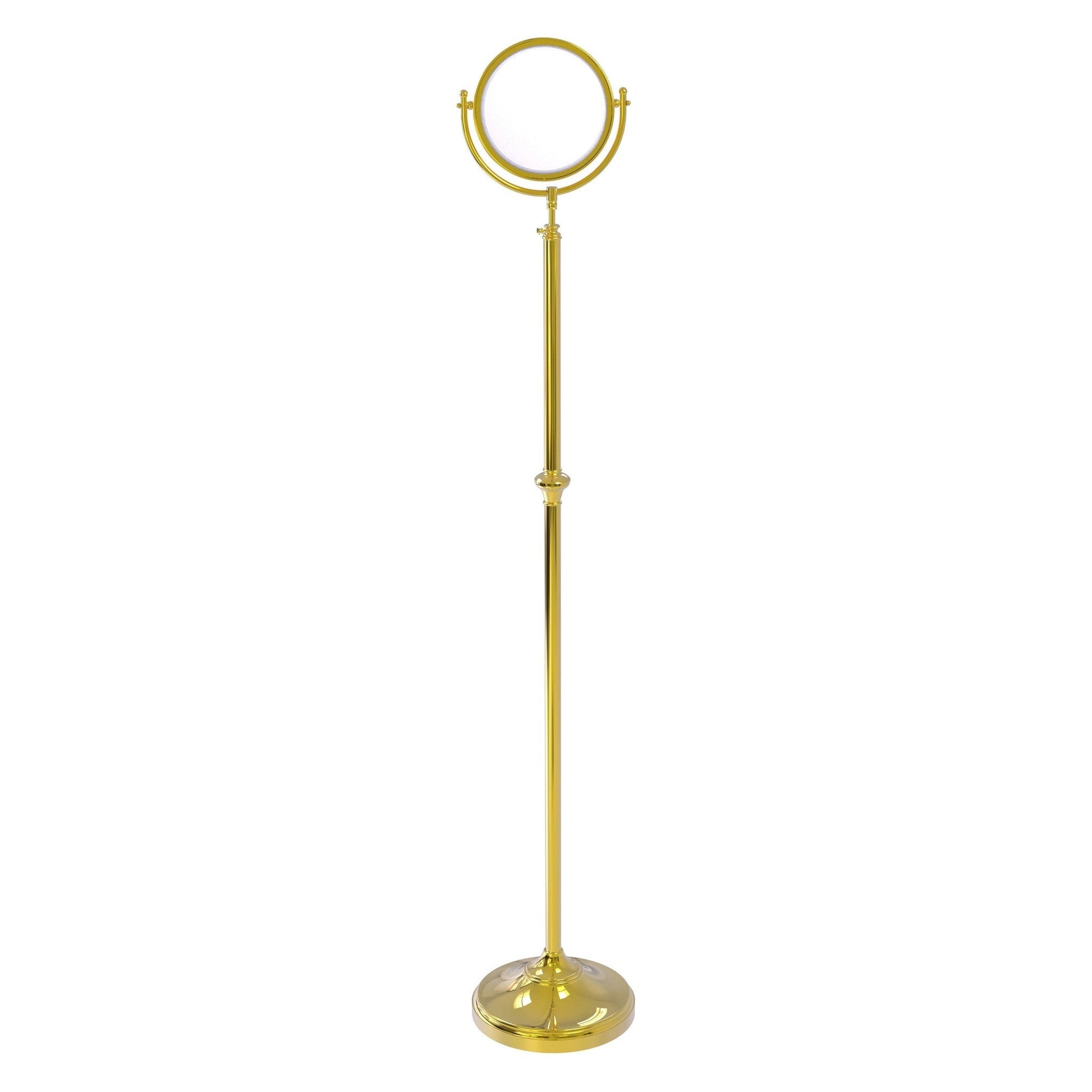 Allied Brass DMF-2/4X 10.5" x 10.5" Polished Brass Solid Brass Adjustable Height Floor Standing Make-Up Mirror With 4X Magnification