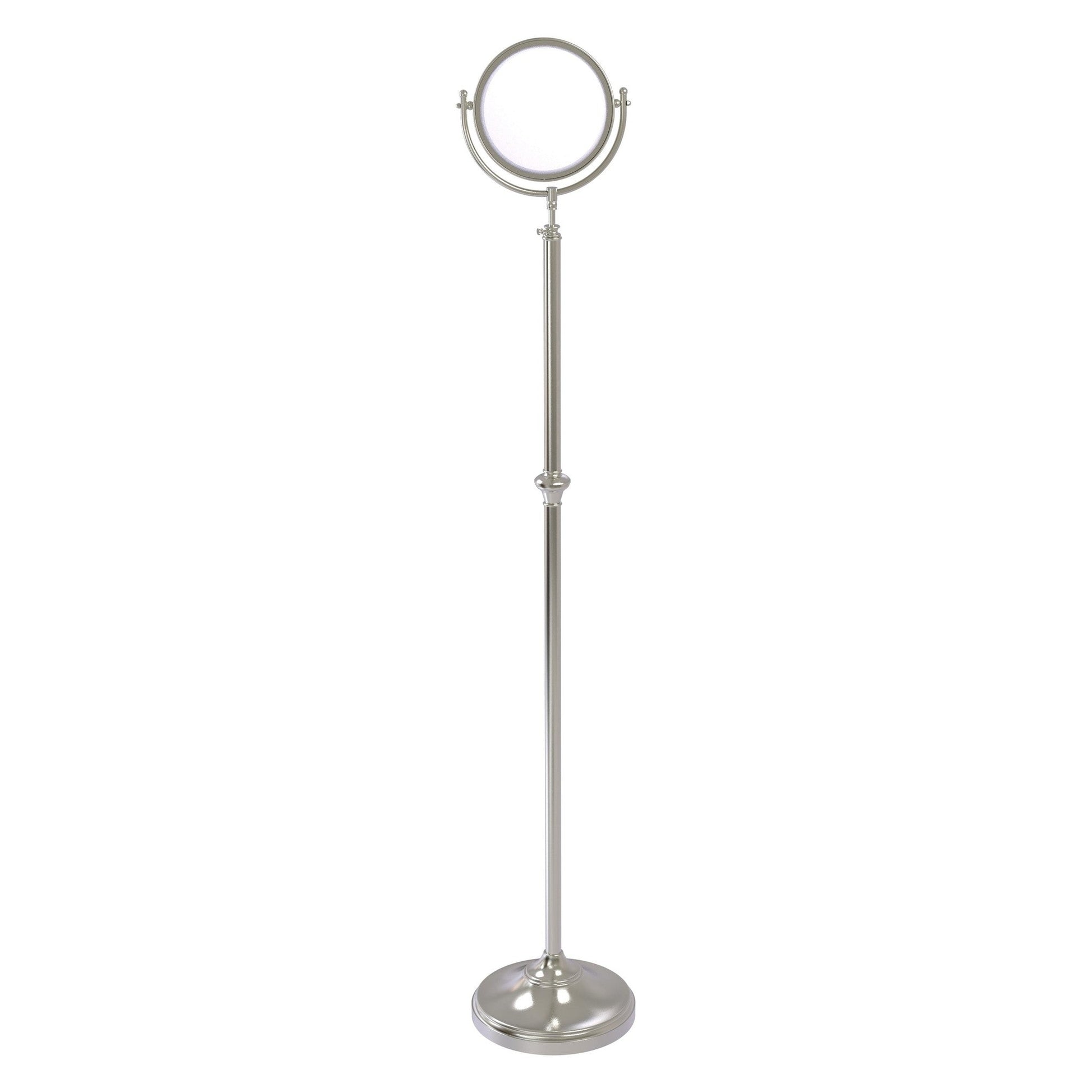 Allied Brass DMF-2/4X 10.5" x 10.5" Satin Nickel Solid Brass Adjustable Height Floor Standing Make-Up Mirror With 4X Magnification