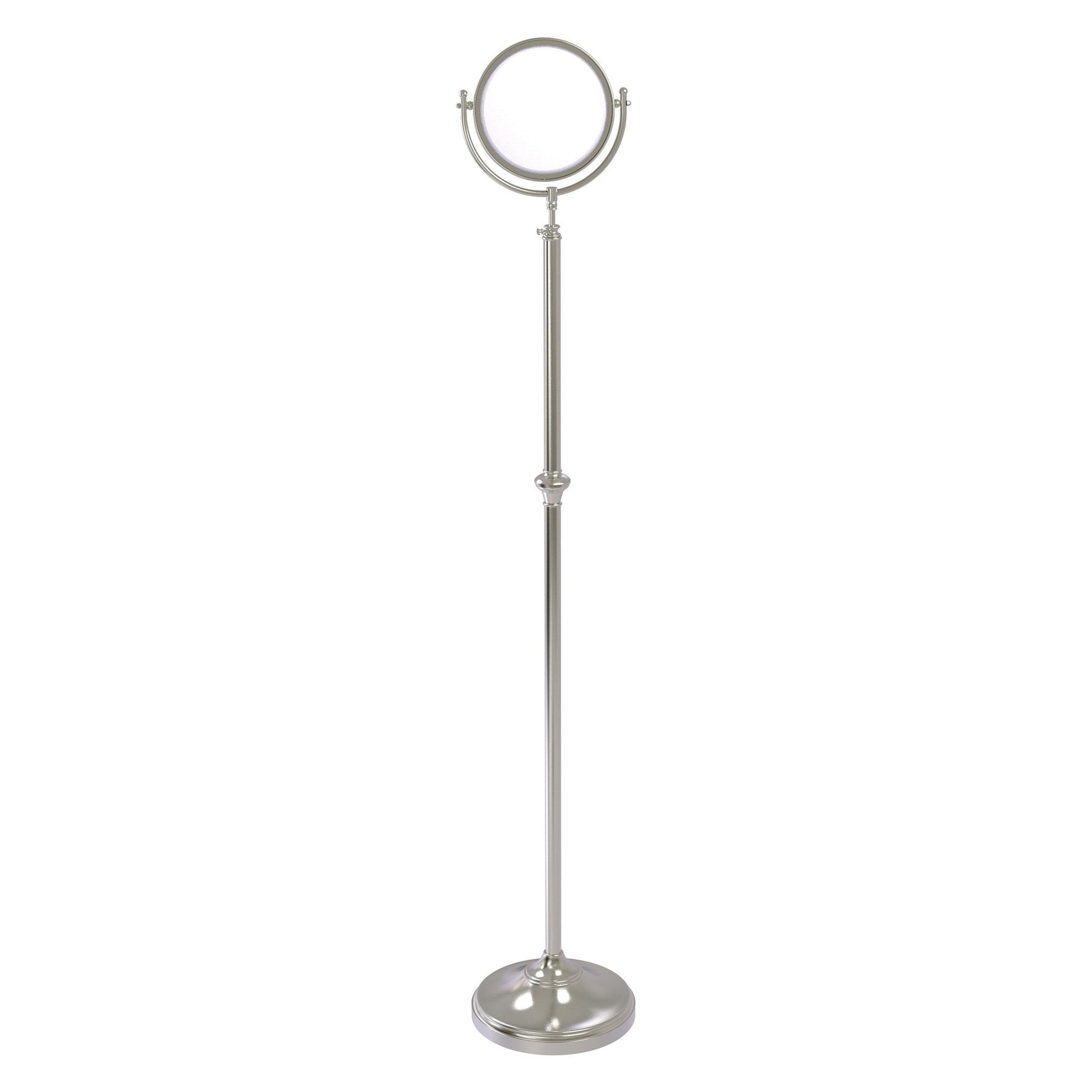 Allied Brass DMF-2/5X 10.5" x 10.5" Satin Nickel Solid Brass Adjustable Height Floor Standing Make-Up Mirror With 5X Magnification