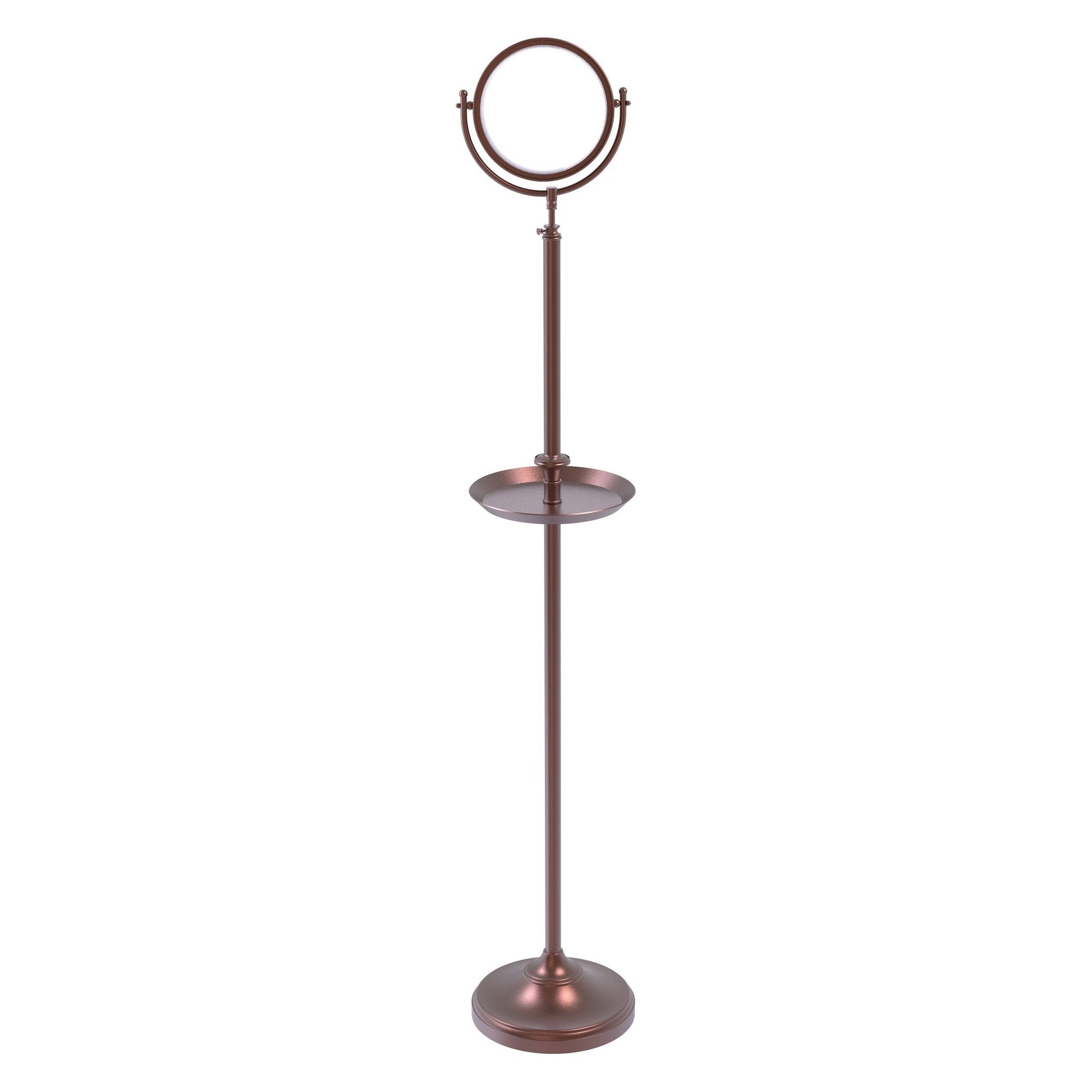 Allied Brass DMF-3/3X 10.5" x 10.5" Antique Copper Solid Brass Floor Standing Make-Up Mirror With 3X Magnification and Shaving Tray