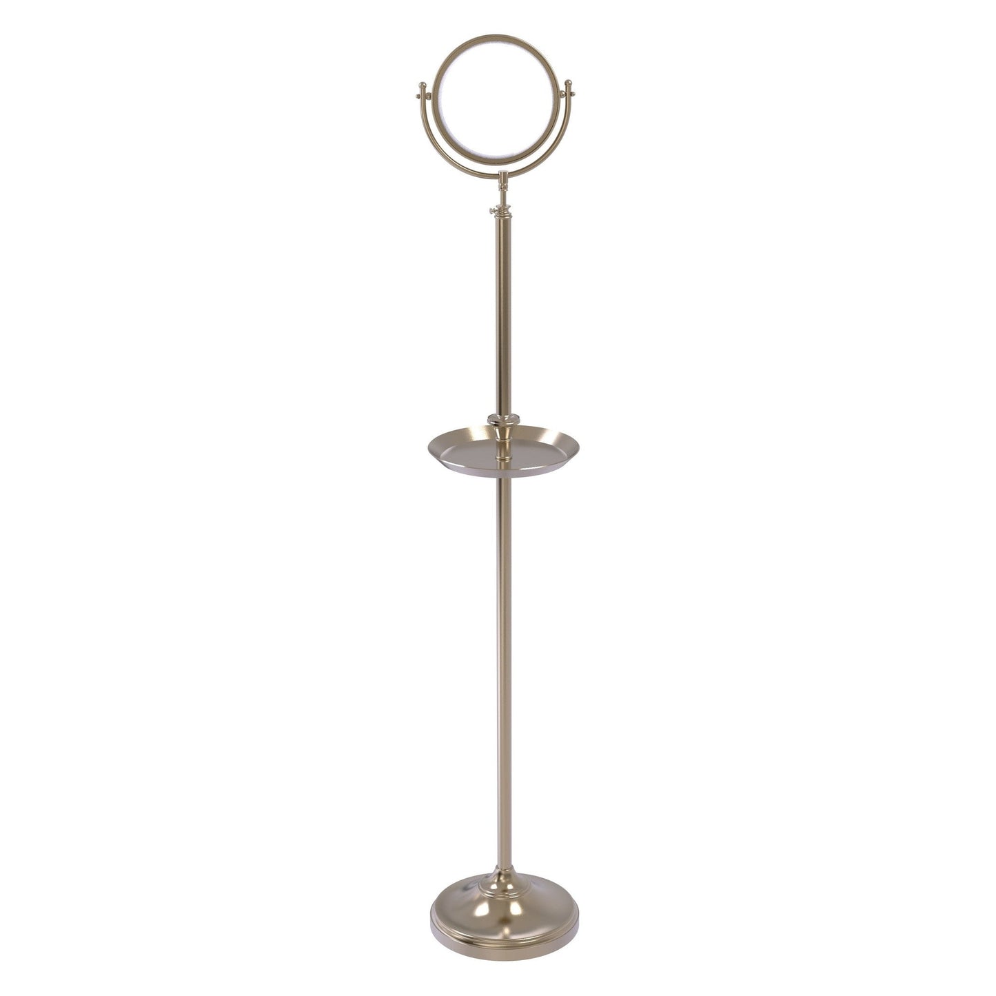 Allied Brass DMF-3/3X 10.5" x 10.5" Antique Pewter Solid Brass Floor Standing Make-Up Mirror With 3X Magnification and Shaving Tray