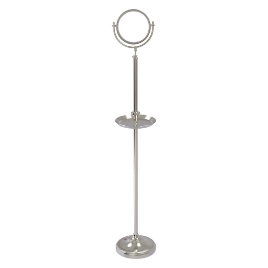 Allied Brass DMF-3/3X 10.5" x 10.5" Satin Nickel Solid Brass Floor Standing Make-Up Mirror With 3X Magnification and Shaving Tray