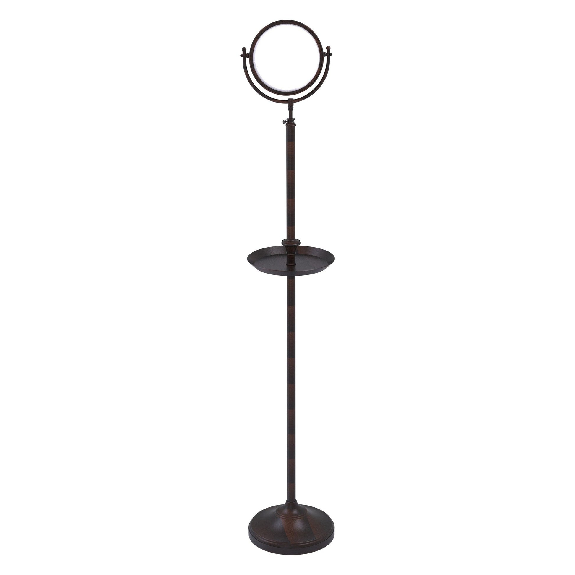 Allied Brass DMF-3/3X 10.5" x 10.5" Venetian Bronze Solid Brass Floor Standing Make-Up Mirror With 3X Magnification and Shaving Tray