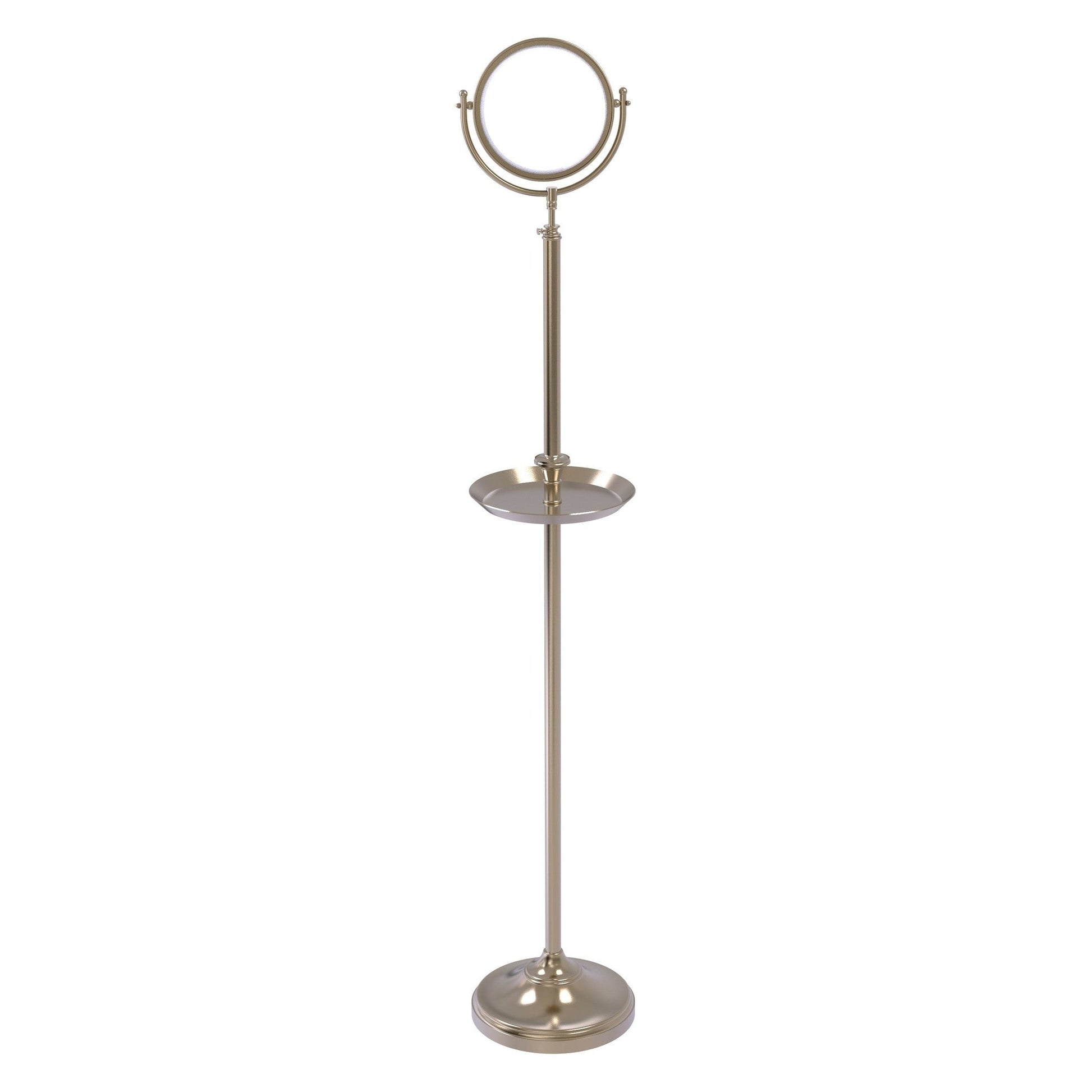 Allied Brass DMF-3/4X 10.5" x 10.5" Antique Pewter Solid Brass Floor Standing Make-Up Mirror With 4X Magnification and Shaving Tray