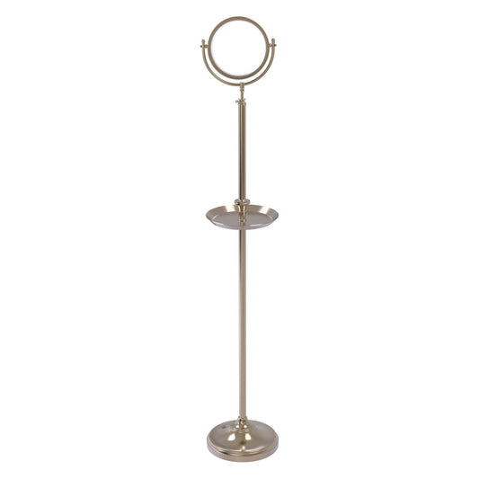 Allied Brass DMF-3/4X 10.5" x 10.5" Antique Pewter Solid Brass Floor Standing Make-Up Mirror With 4X Magnification and Shaving Tray