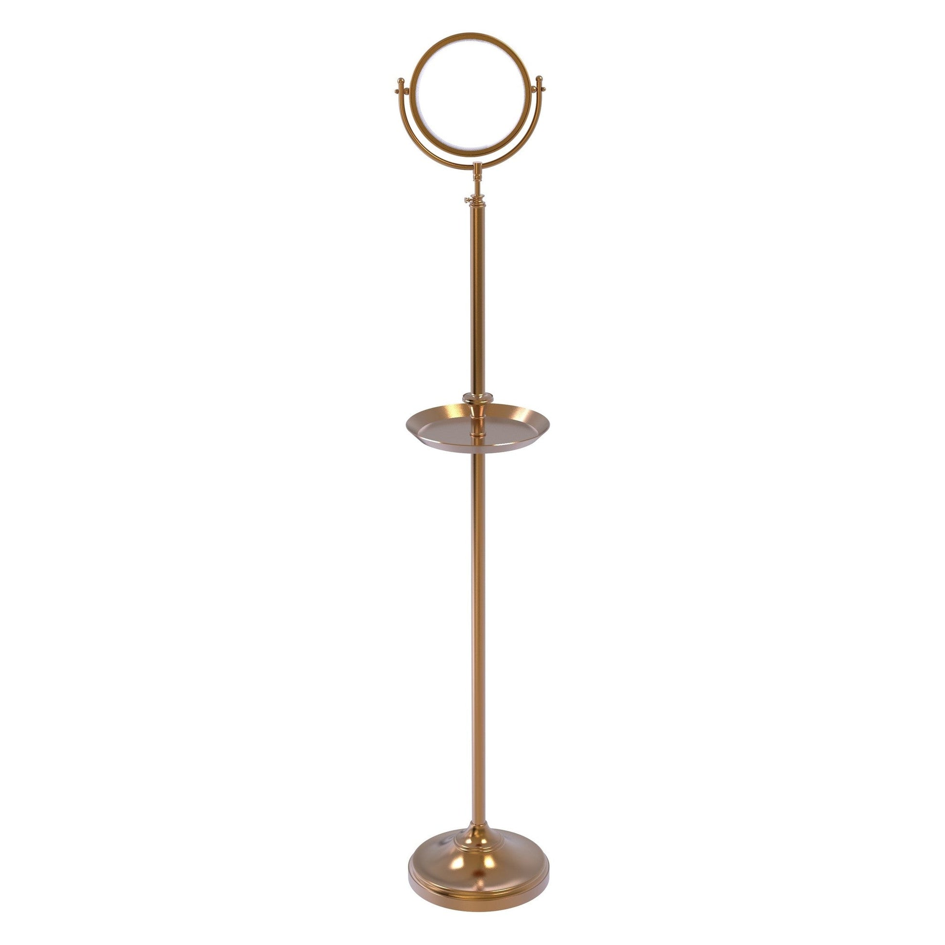 Allied Brass DMF-3/4X 10.5" x 10.5" Brushed Bronze Solid Brass Floor Standing Make-Up Mirror With 4X Magnification and Shaving Tray